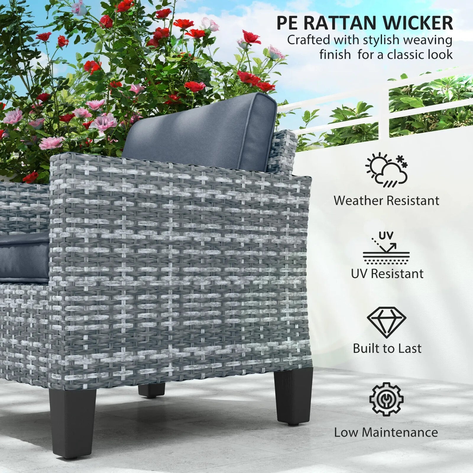 Rattan Garden Armchair Outdoor Single Seater Chair with Cushions & Armrests Grey - Home and Garden Furniture Shop - rustic - furniture
