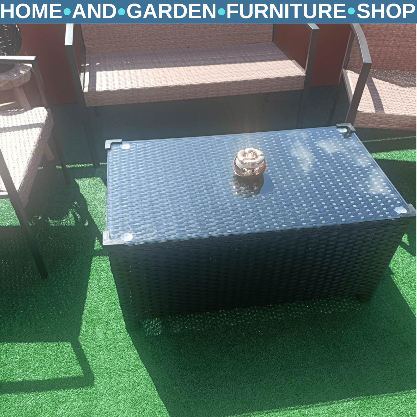 Rattan Garden Coffee Table Outdoor Patio Furniture Tempered Glass Top Aluminium - Home and Garden Furniture Shop - rustic - furniture
