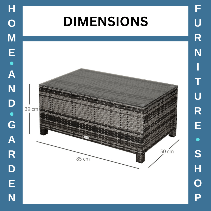 Rattan Garden Coffee Table with Tempered Glass Top Outdoor Patio Furniture Grey - Home and Garden Furniture Shop - rustic - furniture