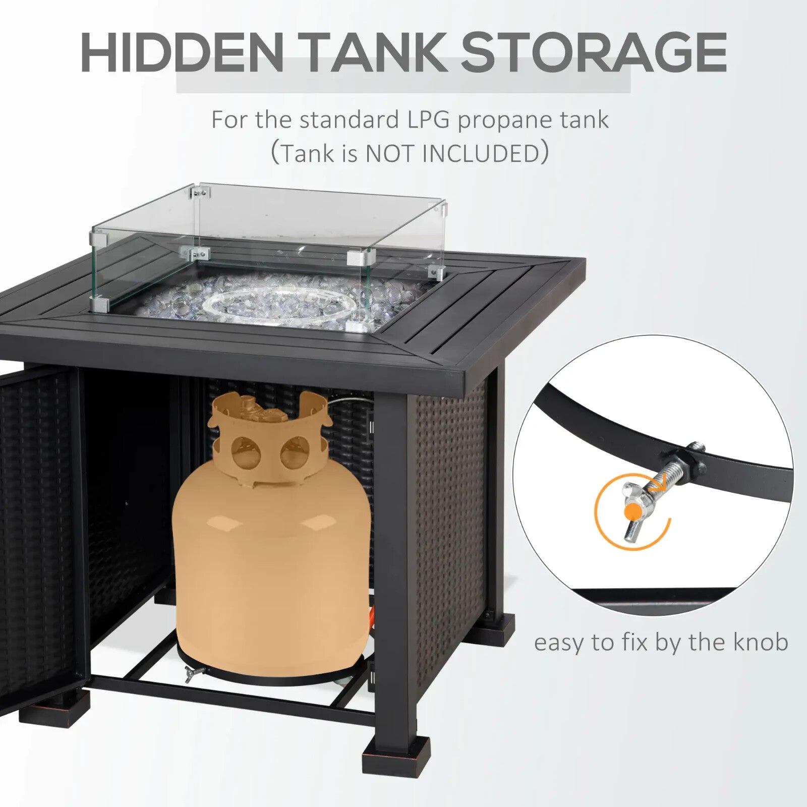 Rattan Garden Firepit Table Smokeless Firepit Patio Heater Gas Fire Glass Top - Home and Garden Furniture Shop - rustic - furniture