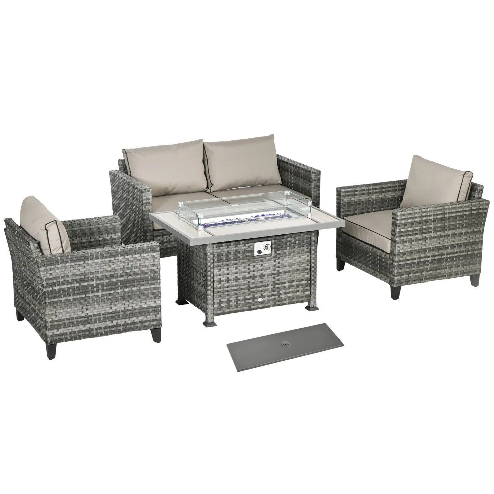 Rattan Garden Furniture Set Patio Sofa Outdoor Gas Fire Pit Table Cushions Grey - Home and Garden Furniture Shop - rustic - furniture