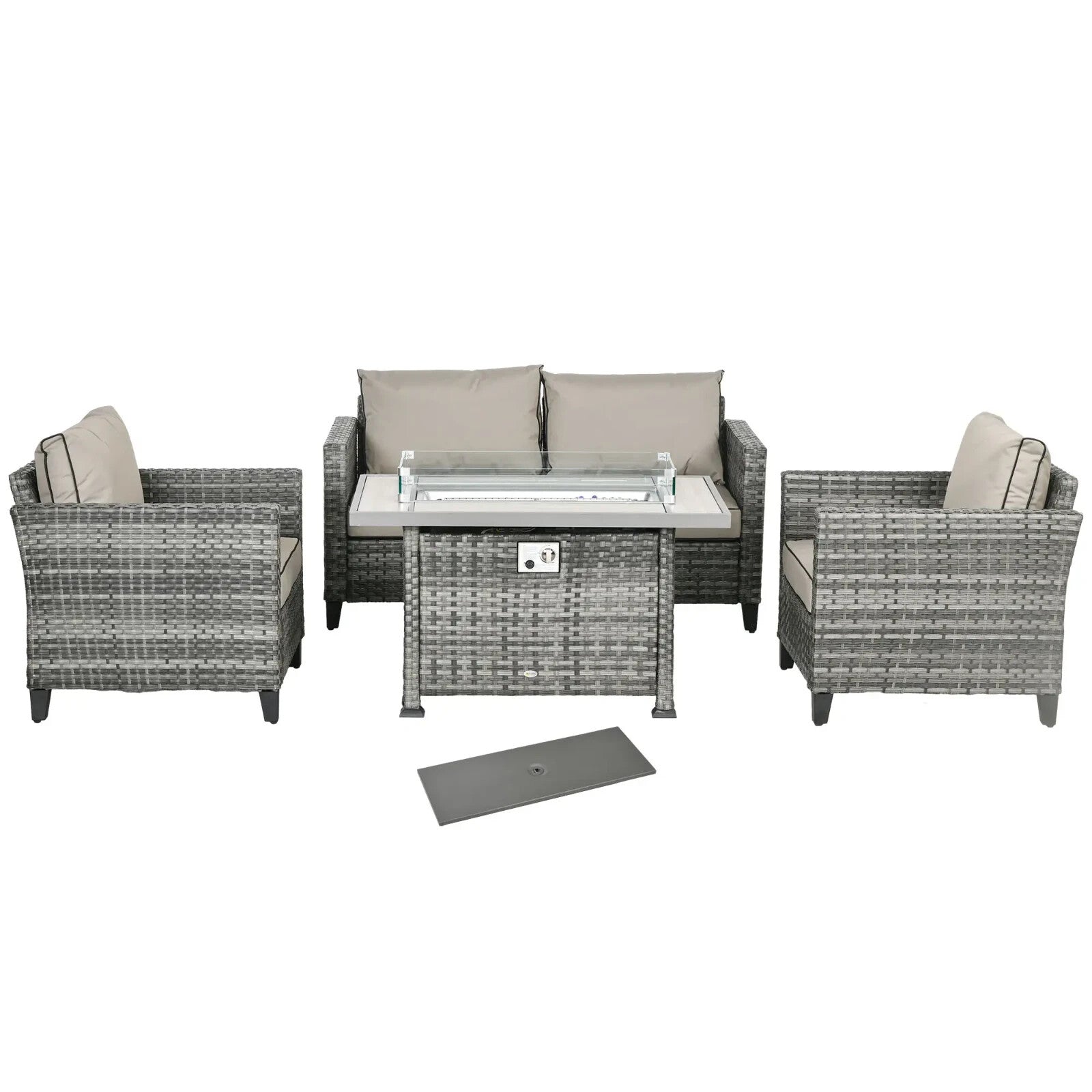 Rattan Garden Furniture Set Patio Sofa Outdoor Gas Fire Pit Table Cushions Grey - Home and Garden Furniture Shop - rustic - furniture