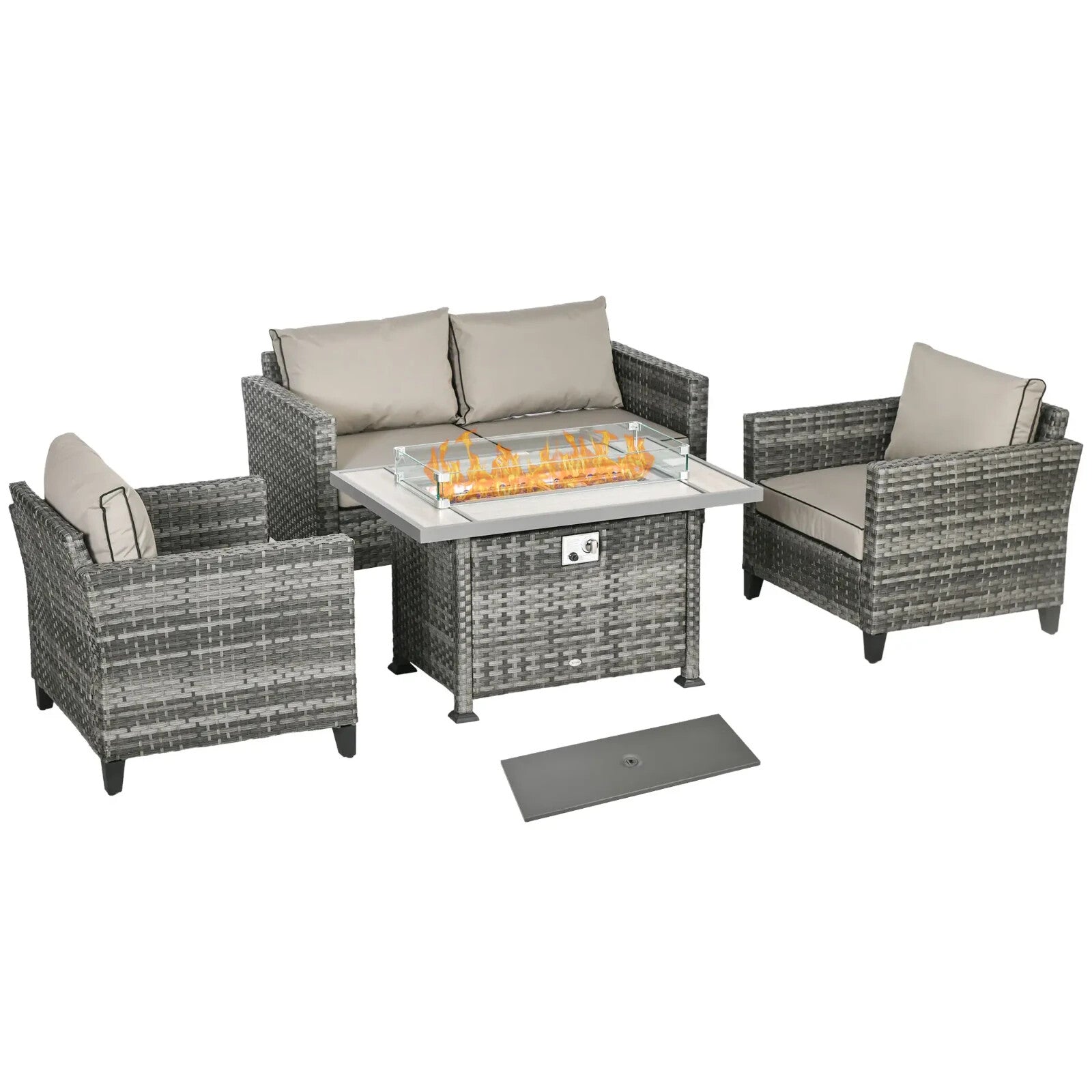 Rattan Garden Furniture Set Patio Sofa Outdoor Gas Fire Pit Table Cushions Grey - Home and Garden Furniture Shop - rustic - furniture