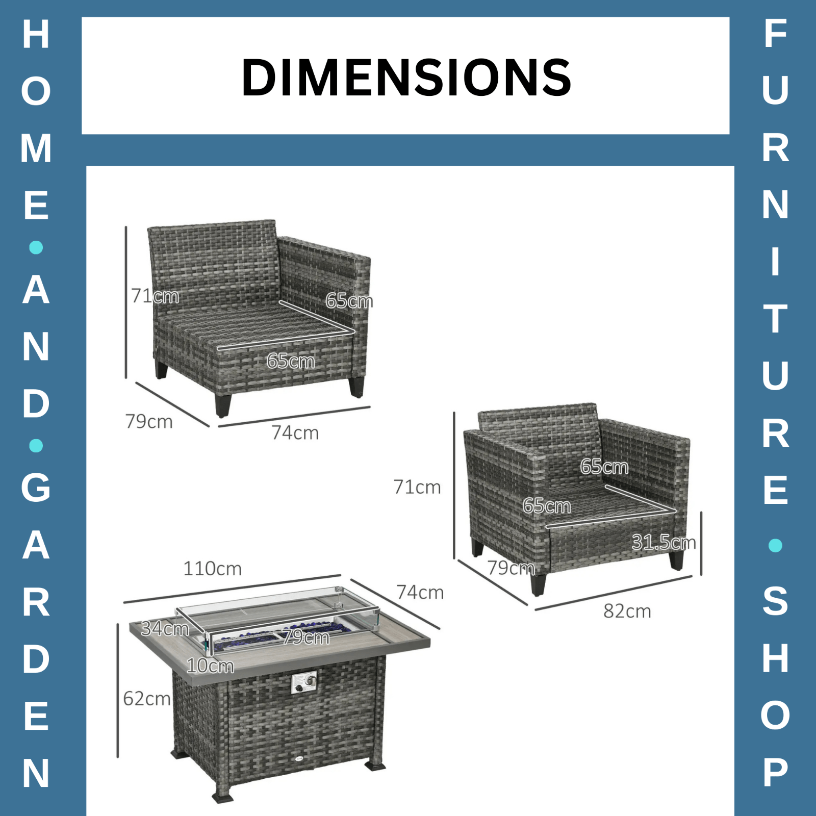 Rattan Garden Furniture Set Patio Sofa Outdoor Gas Fire Pit Table Cushions Grey - Home and Garden Furniture Shop - rustic - furniture