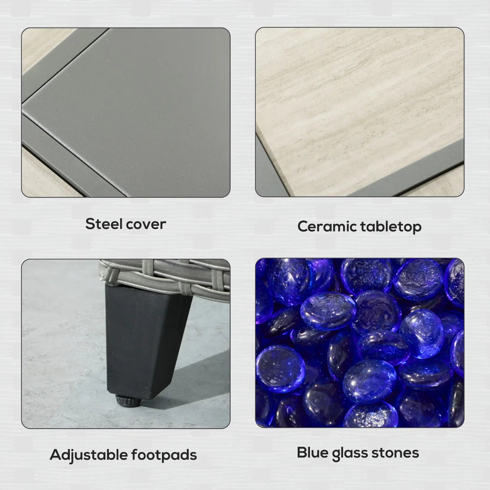 Rattan Garden Furniture Set Patio Sofa Outdoor Gas Fire Pit Table Cushions Grey - Home and Garden Furniture Shop - rustic - furniture