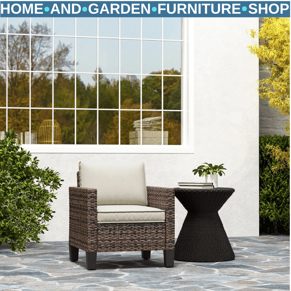 Rattan Garden Sofa Outdoor Armchair with Cushions & Armrests Single Seater Chair - Home and Garden Furniture Shop - rustic - furniture