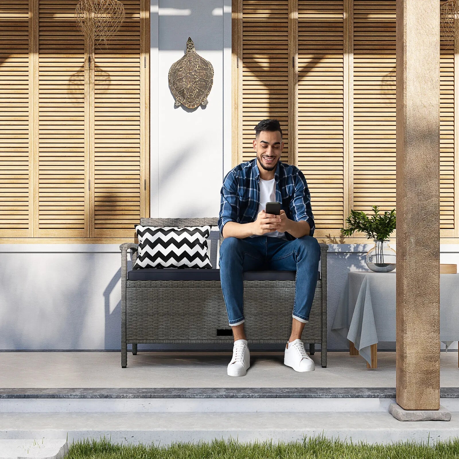 Rattan Garden Storage Bench with Cushion Outdoor Seating & Storage Solution - Home and Garden Furniture Shop - rustic - furniture