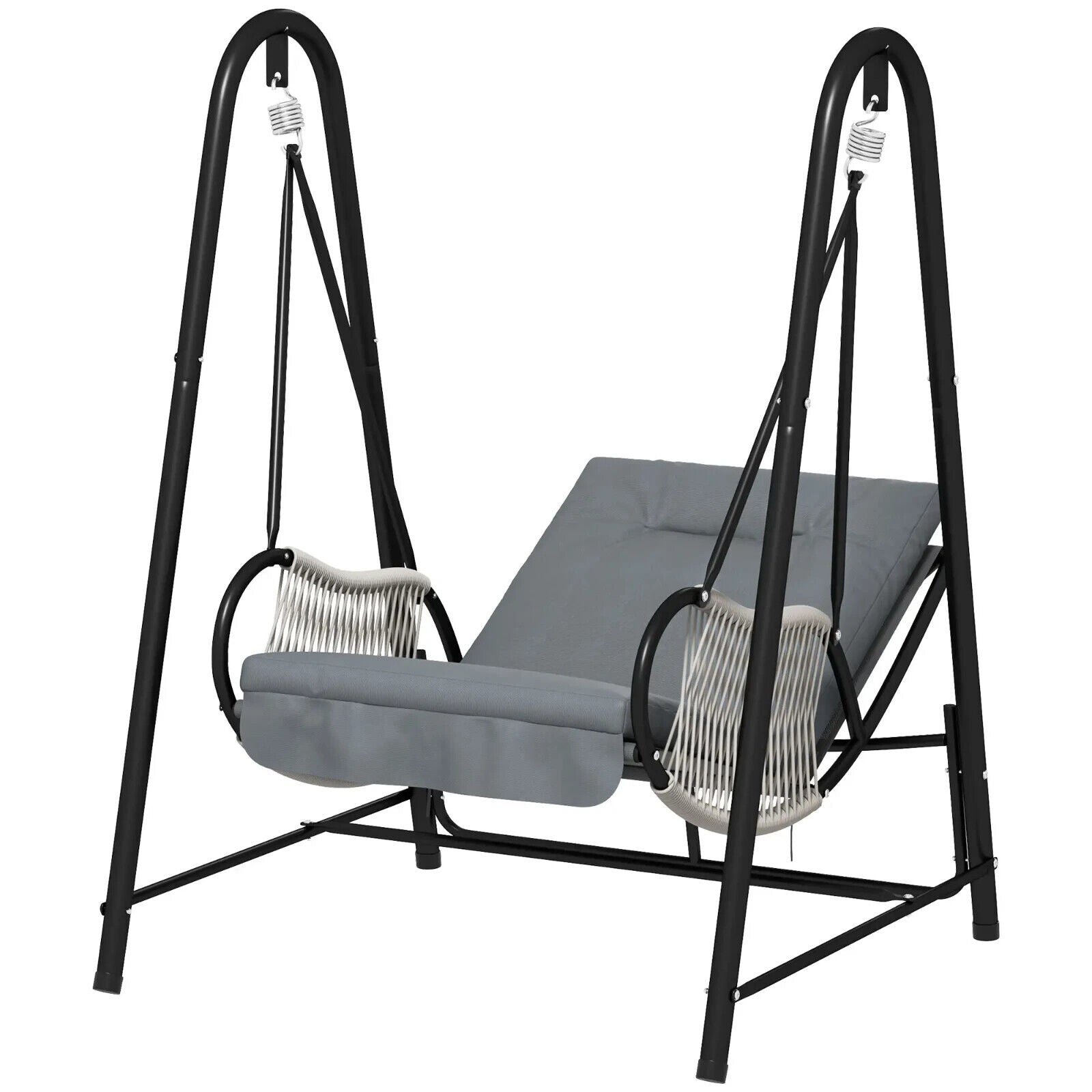 Rattan Hanging Swing Chair with Stand Garden Outdoor Seat & Cushion Light Grey - Home and Garden Furniture Shop - #rustic - furniture#