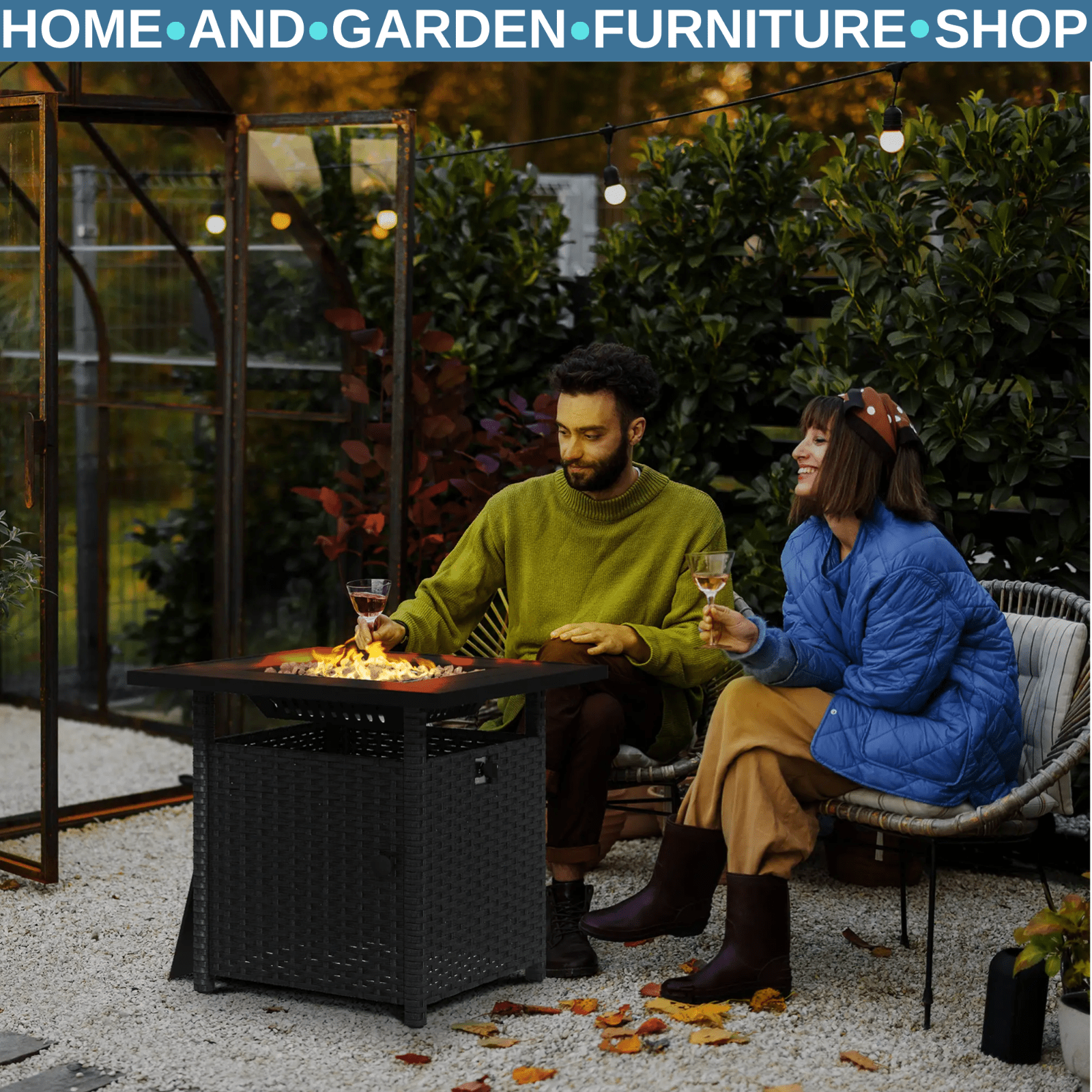 Rattan Propane Fire Pit Table for Garden with Glass Wind Guard 50000 BTU Heater - Home and Garden Furniture Shop - rustic - furniture