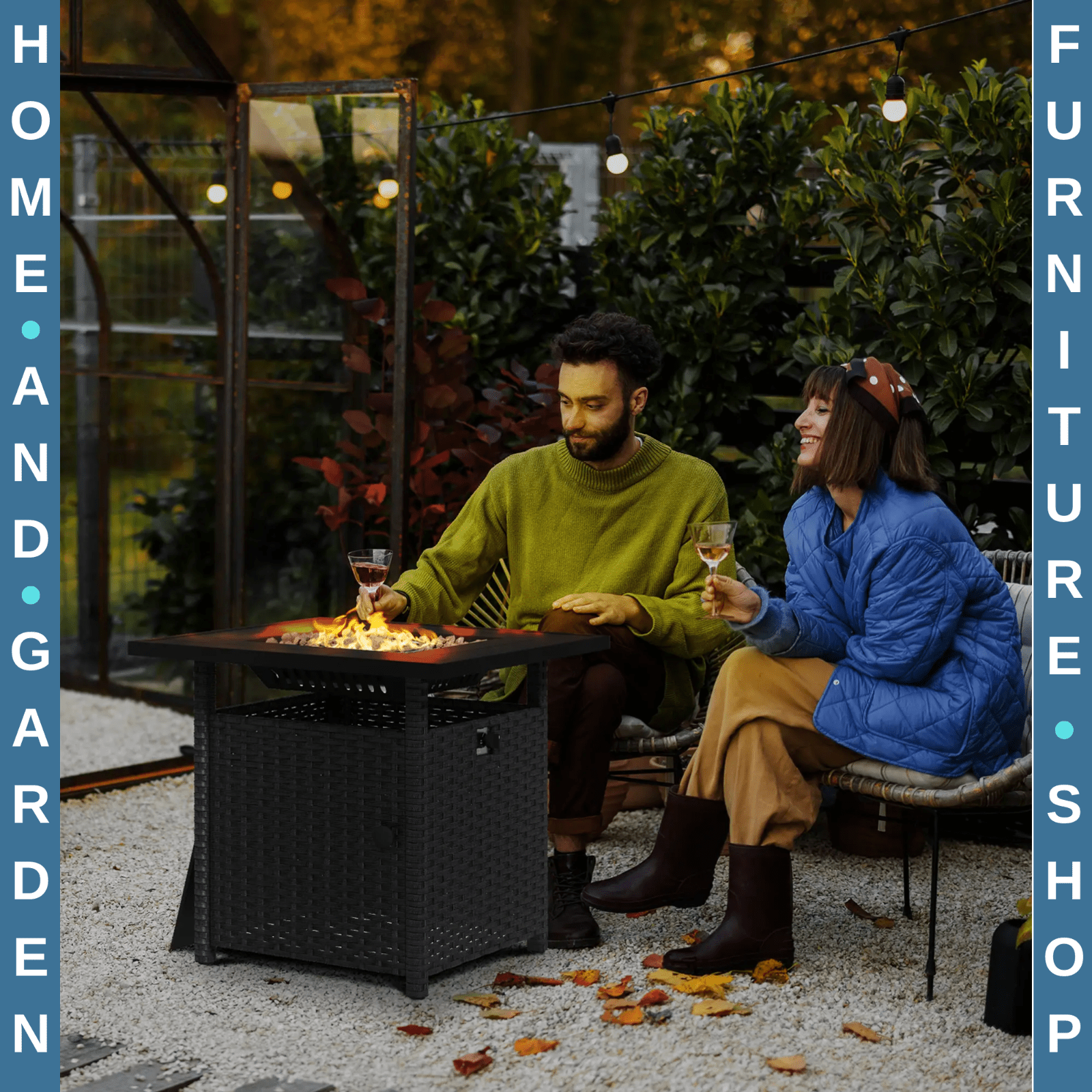 Rattan Propane Fire Pit Table for Garden with Glass Wind Guard 50000 BTU Heater - Home and Garden Furniture Shop - rustic - furniture