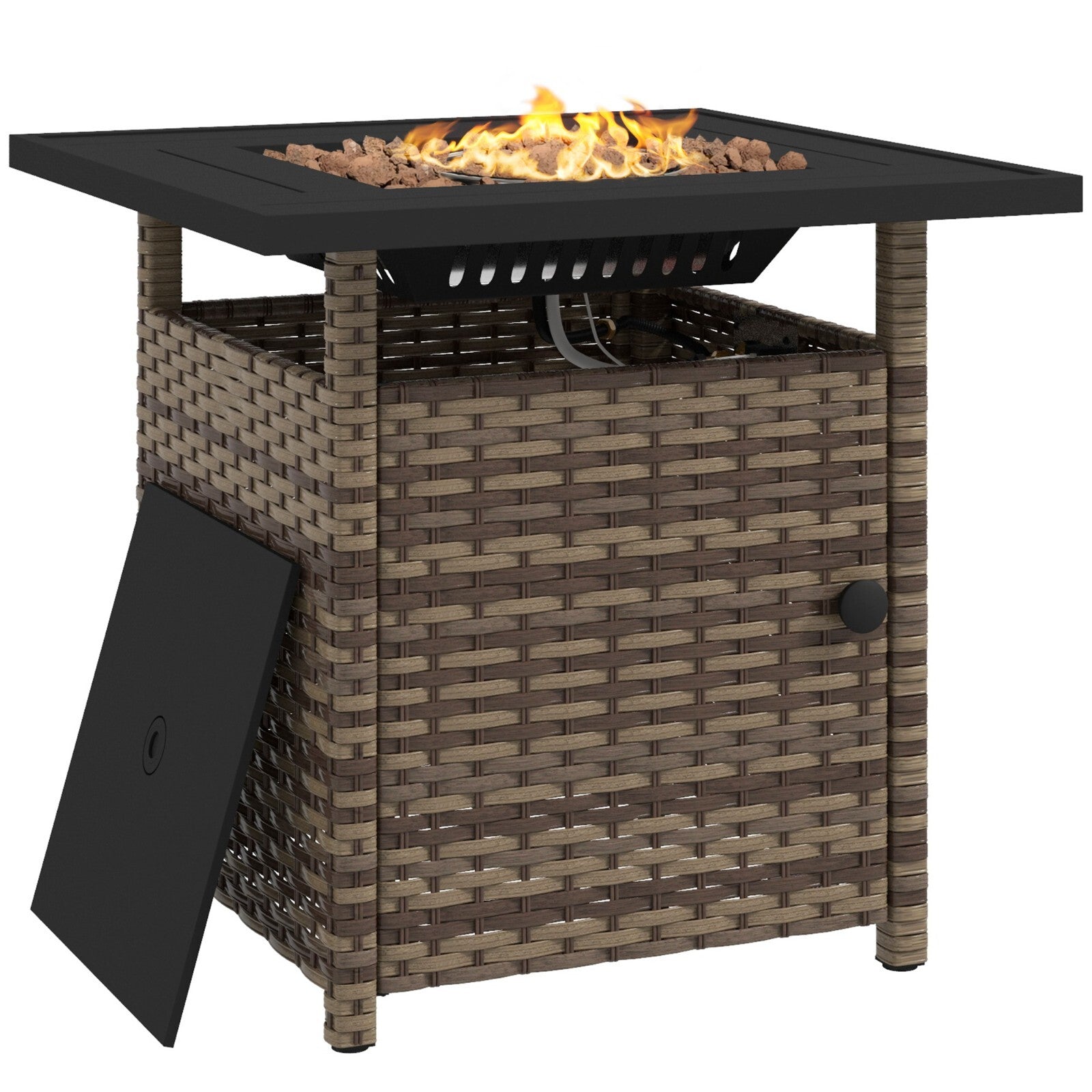 Rattan Propane Fire Pit Table Outdoor Garden Heater 50000 BTU with Lid and Stone - Home and Garden Furniture Shop - rustic - furniture
