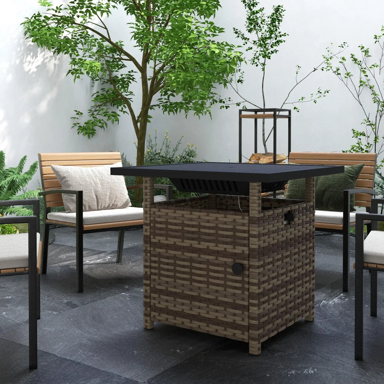 Rattan Propane Fire Pit Table Outdoor Garden Heater 50000 BTU with Lid and Stone - Home and Garden Furniture Shop - rustic - furniture