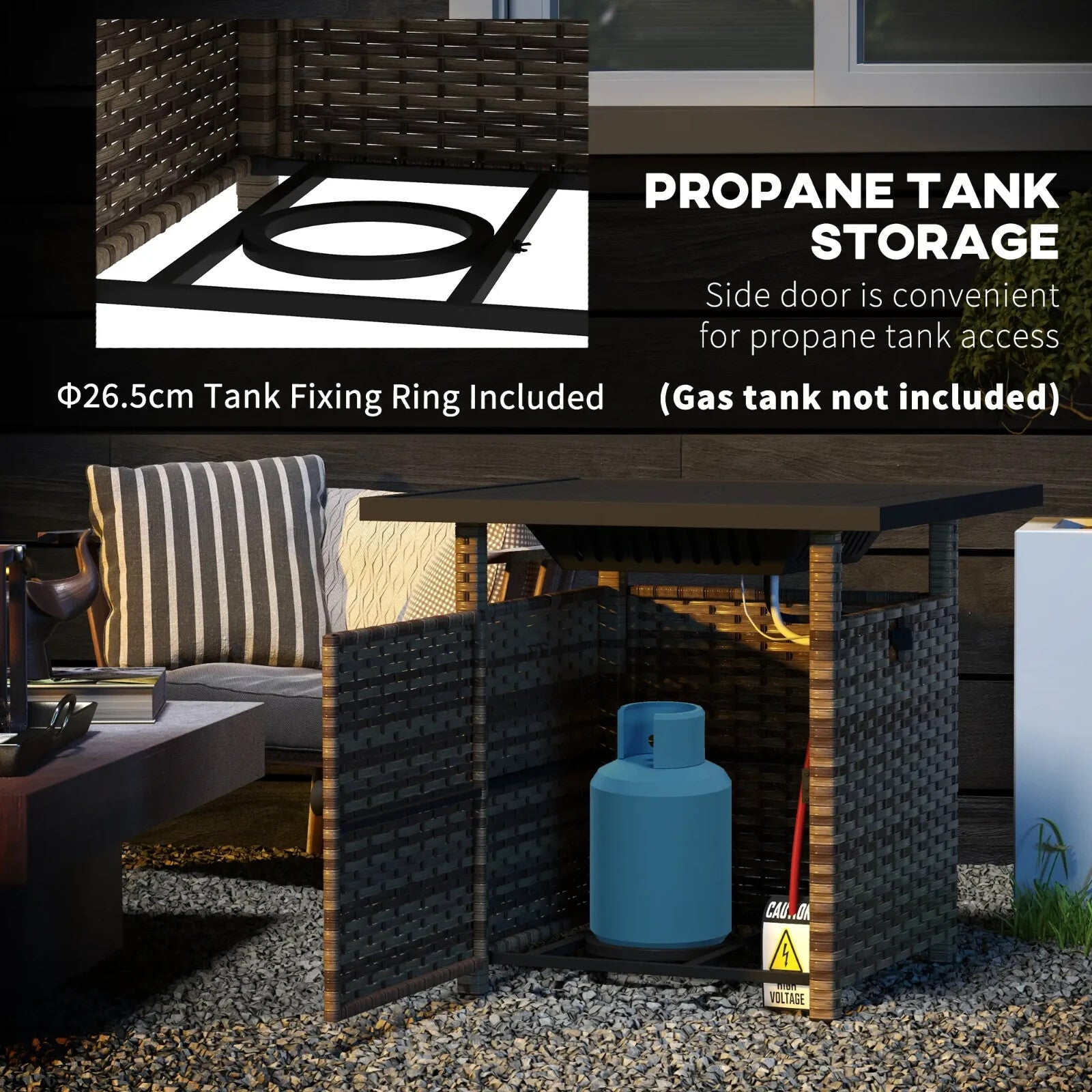 Rattan Propane Fire Pit Table Outdoor Garden Heater 50000 BTU with Lid and Stone - Home and Garden Furniture Shop - rustic - furniture