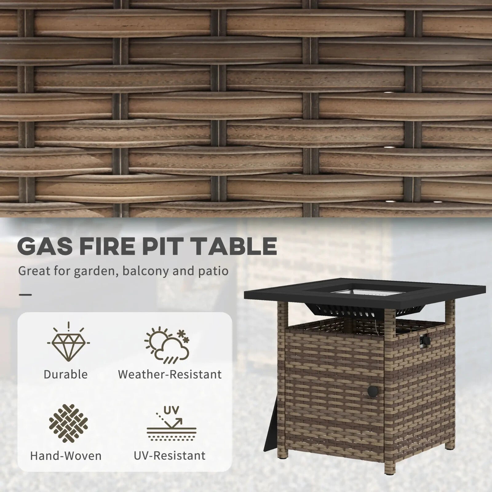 Rattan Propane Fire Pit Table Outdoor Garden Heater 50000 BTU with Lid and Stone - Home and Garden Furniture Shop - rustic - furniture