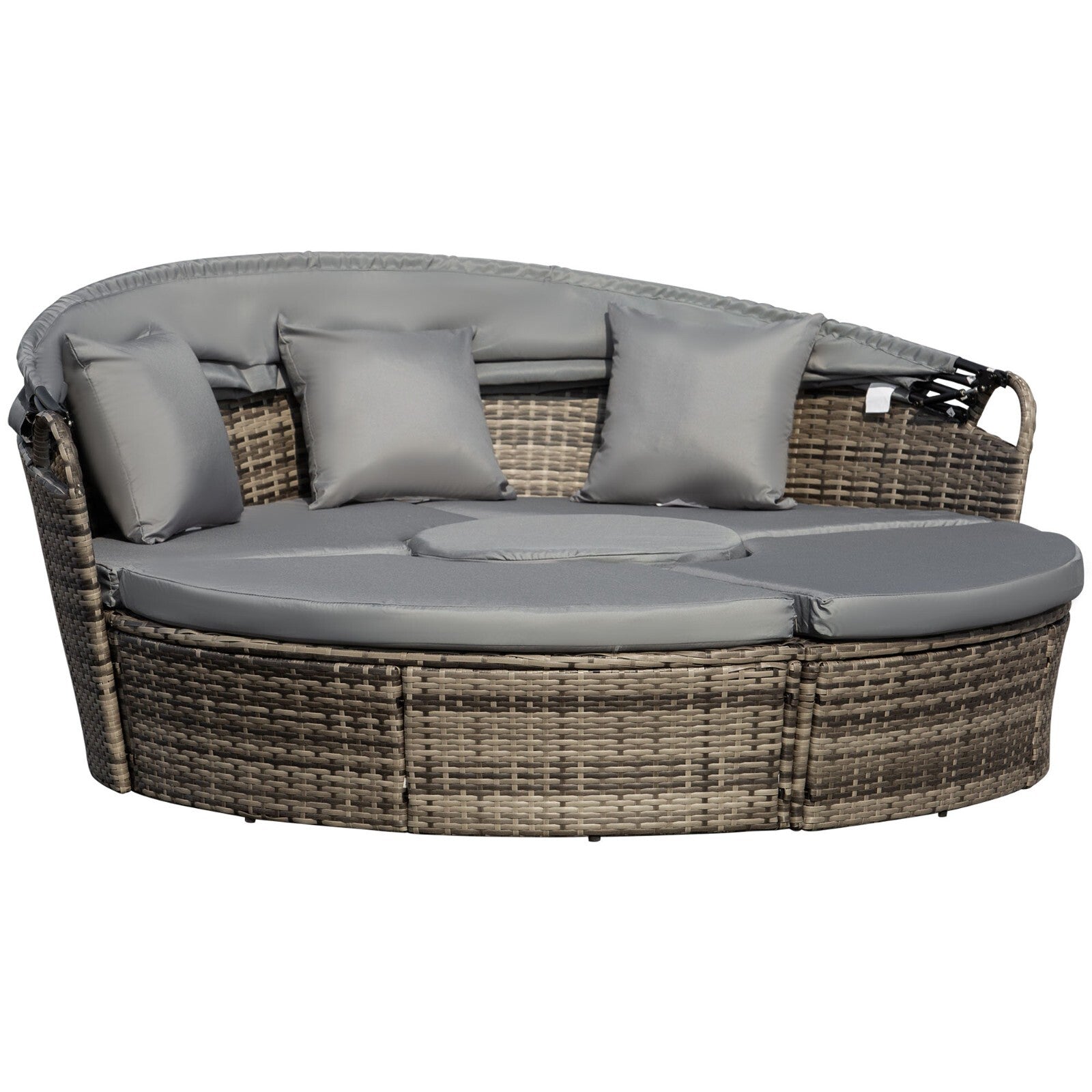 Rattan Round Garden Sofa Bed Set with Cushions and Coffee Table – Grey Wicker - Home and Garden Furniture Shop - rustic - furniture