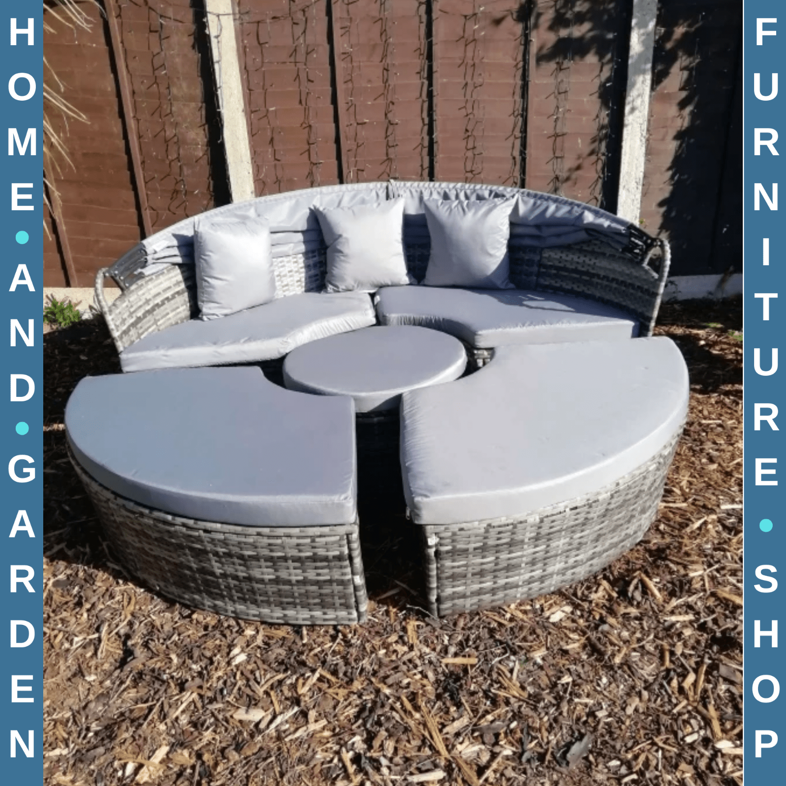 Rattan Round Garden Sofa Bed Set with Cushions and Coffee Table – Grey Wicker - Home and Garden Furniture Shop - rustic - furniture