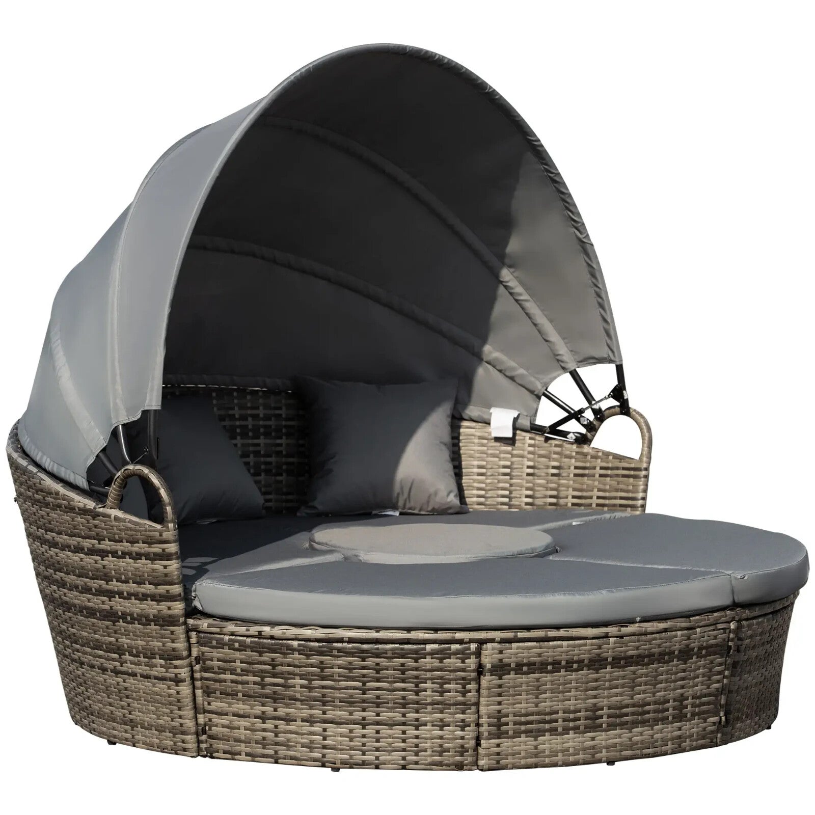Rattan Round Garden Sofa Bed Set with Cushions and Coffee Table – Grey Wicker - Home and Garden Furniture Shop - rustic - furniture