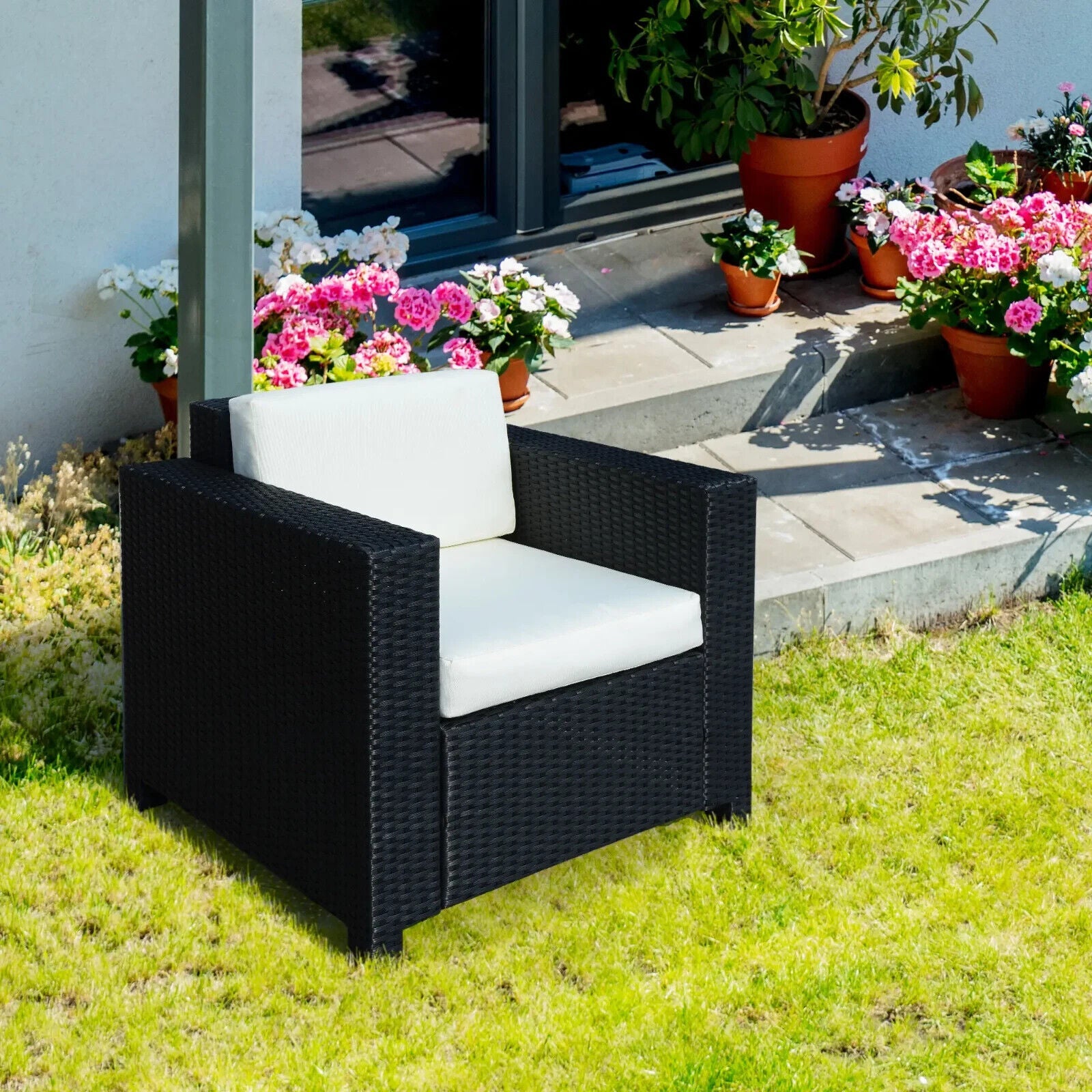 Rattan Single Sofa Chair Outdoor Garden Patio Furniture Aluminium Frame Support - Home and Garden Furniture Shop - #rustic - furniture#