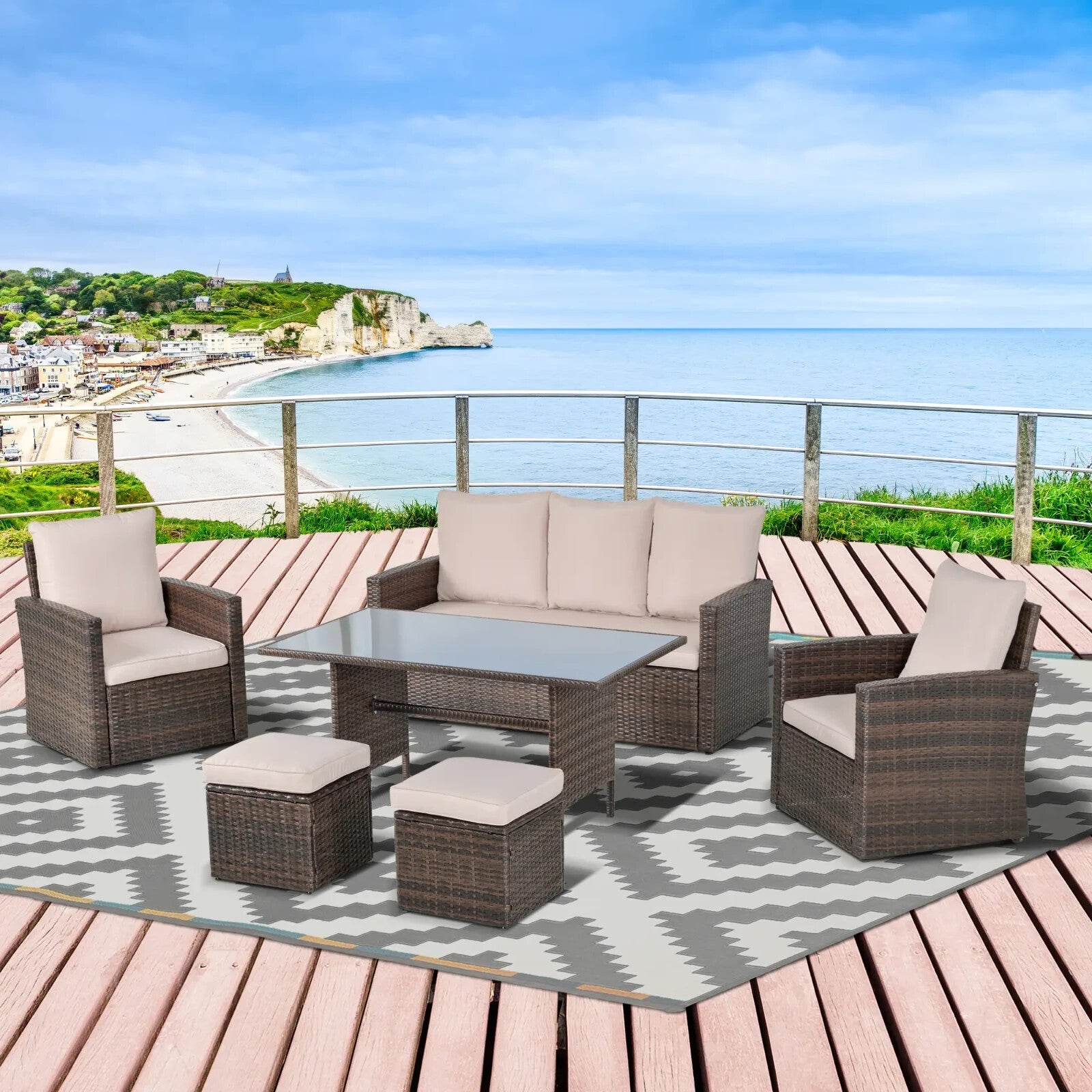 Rattan Sofa Set 6 Piece Garden Dining Table and Chairs with Cushions Patio Seat - Home and Garden Furniture Shop - rustic - furniture