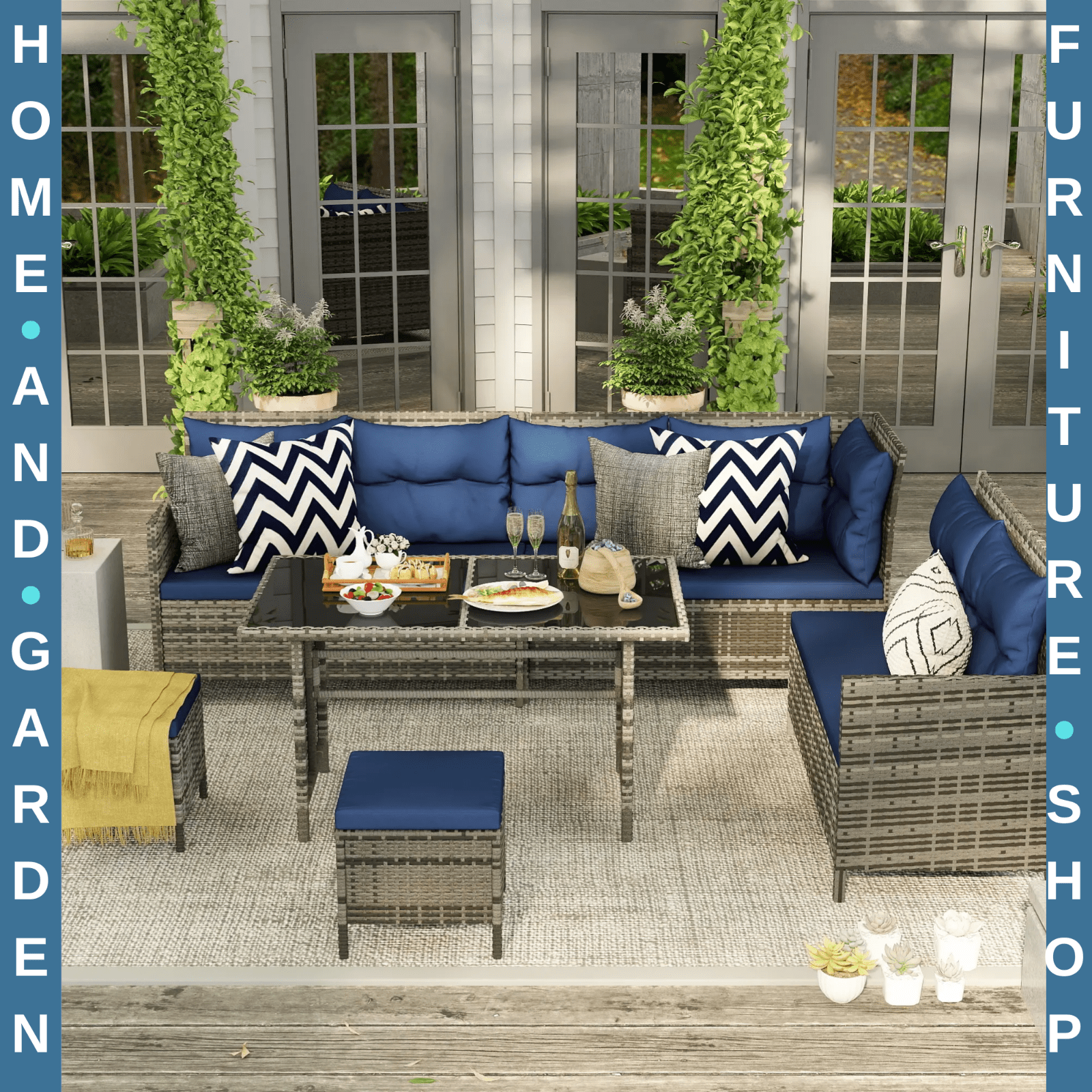 Rattan Sofa Set 8 Seater Patio Wicker Chair Garden Furniture Glass Table Cushion - Home and Garden Furniture Shop - rustic - furniture