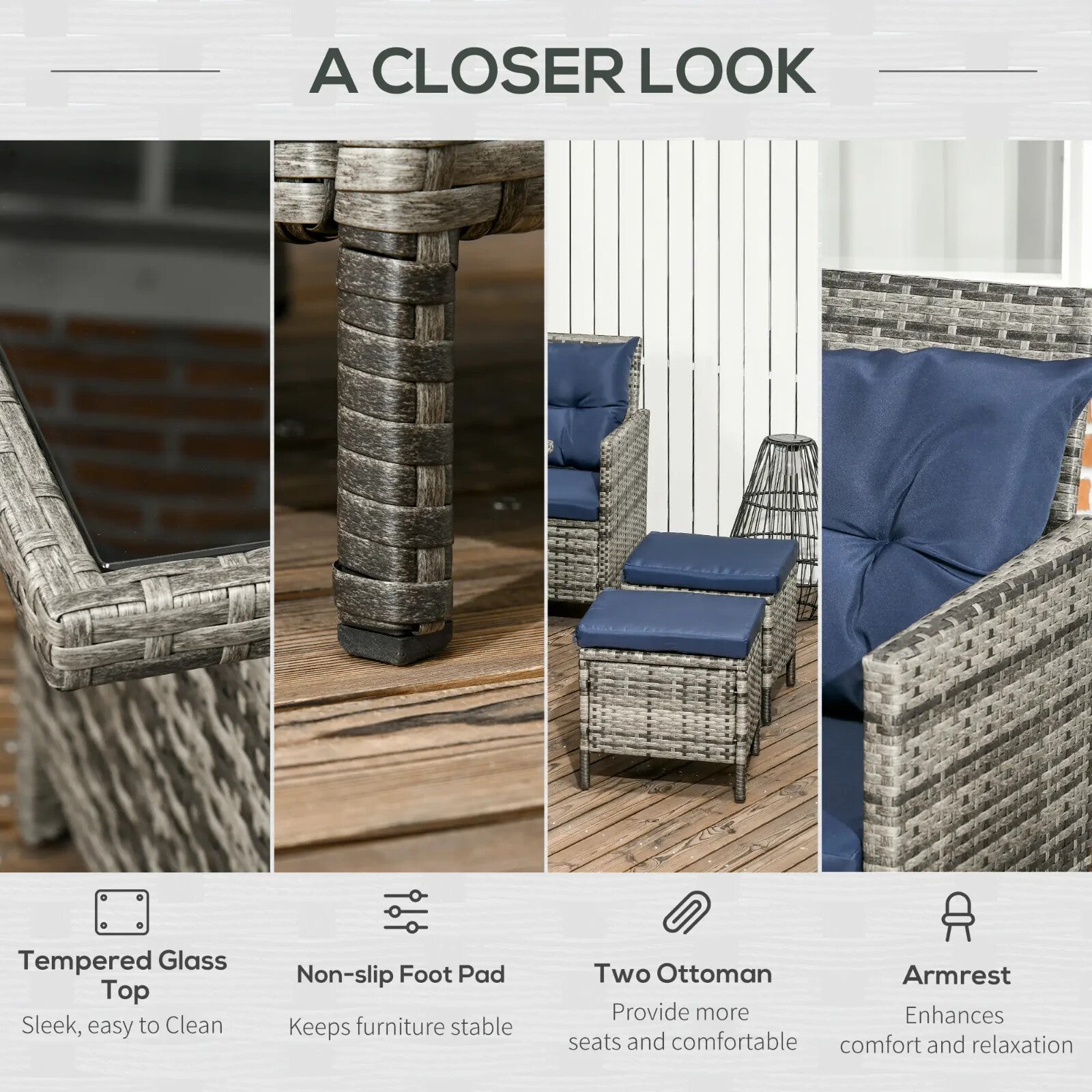 Rattan Sofa Set 8 Seater Patio Wicker Chair Garden Furniture Glass Table Cushion - Home and Garden Furniture Shop - rustic - furniture