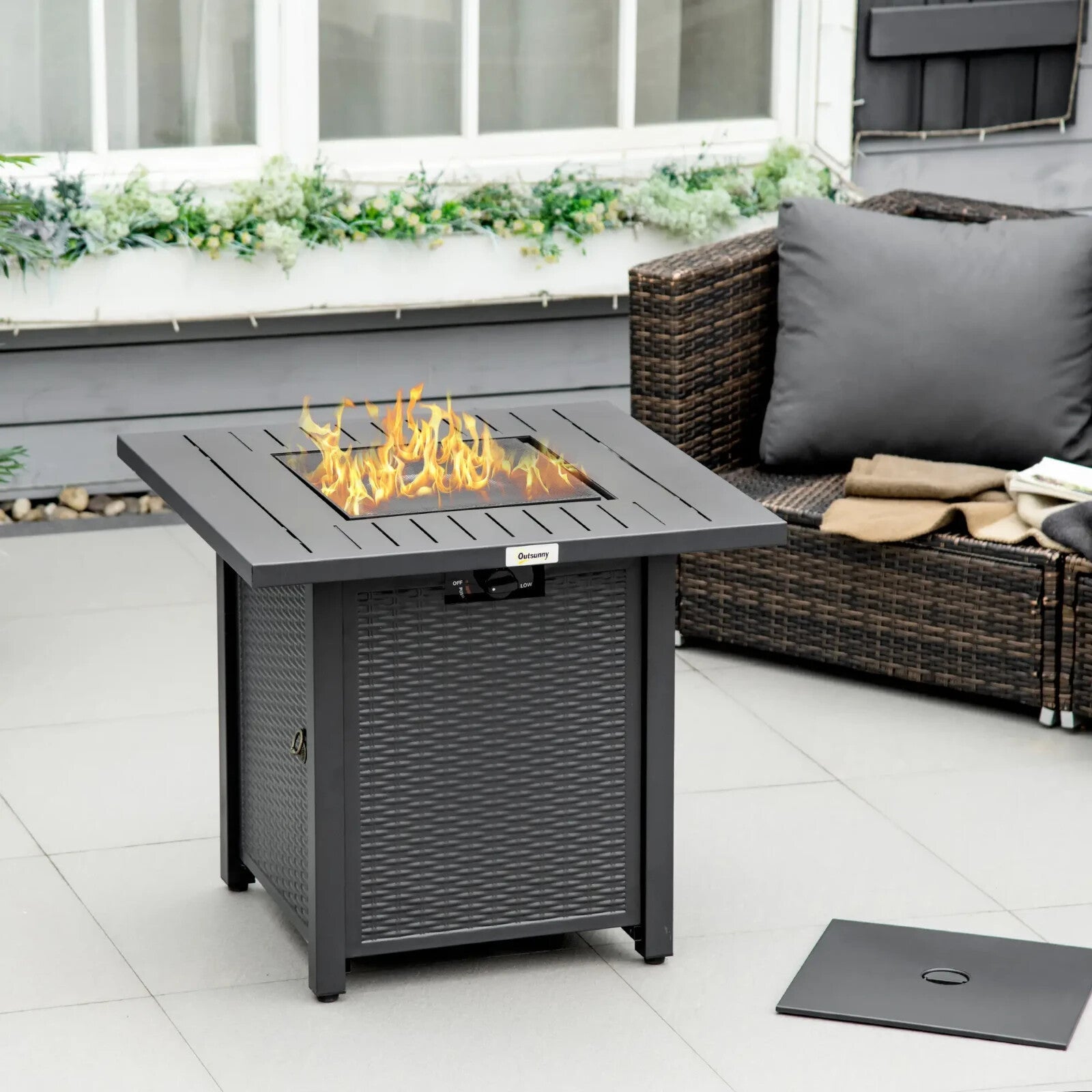 Rattan Style Gas Fire Pit Table with 40,000 BTU Burner Square Smokeless Firepit - Home and Garden Furniture Shop - rustic - furniture