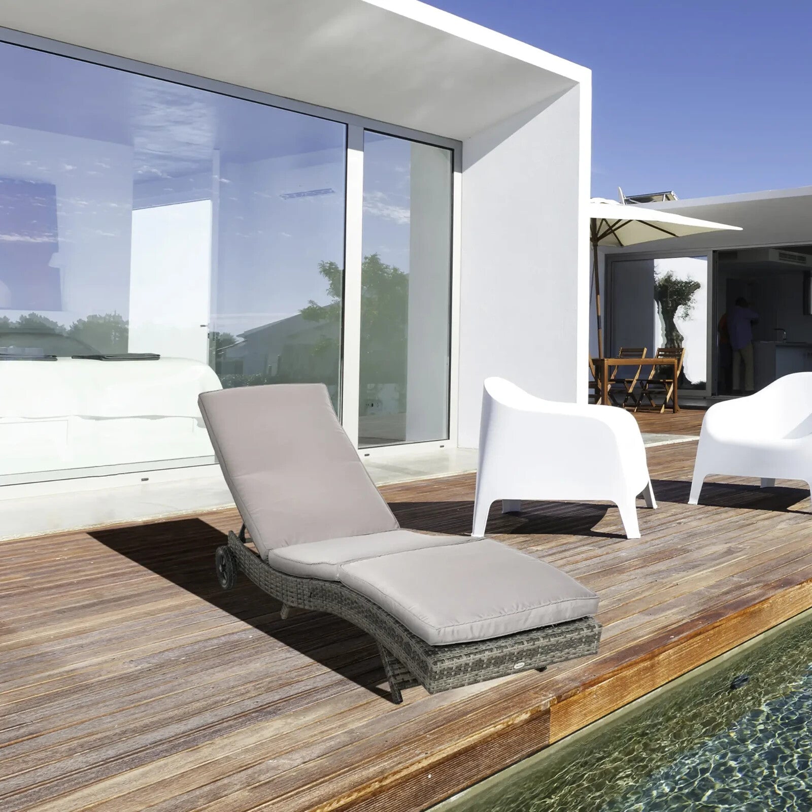 Rattan Sun Lounger Adjustable Backrest Wicker Chaise Chair w/ Wheels for Garden - Home and Garden Furniture Shop - rustic - furniture