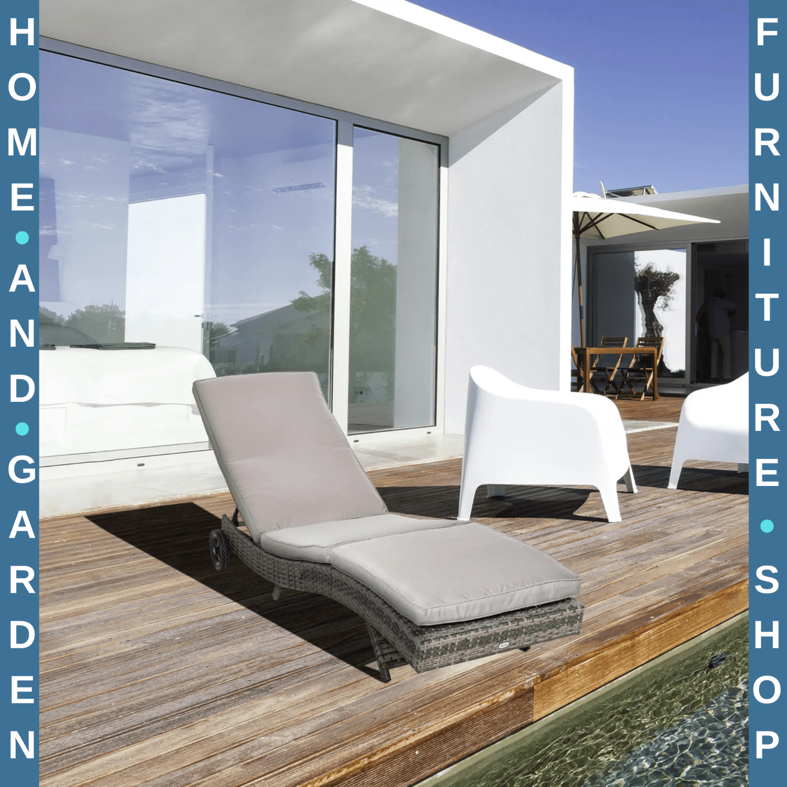 Rattan Sun Lounger Adjustable Backrest Wicker Chaise Chair w/ Wheels for Garden - Home and Garden Furniture Shop - rustic - furniture