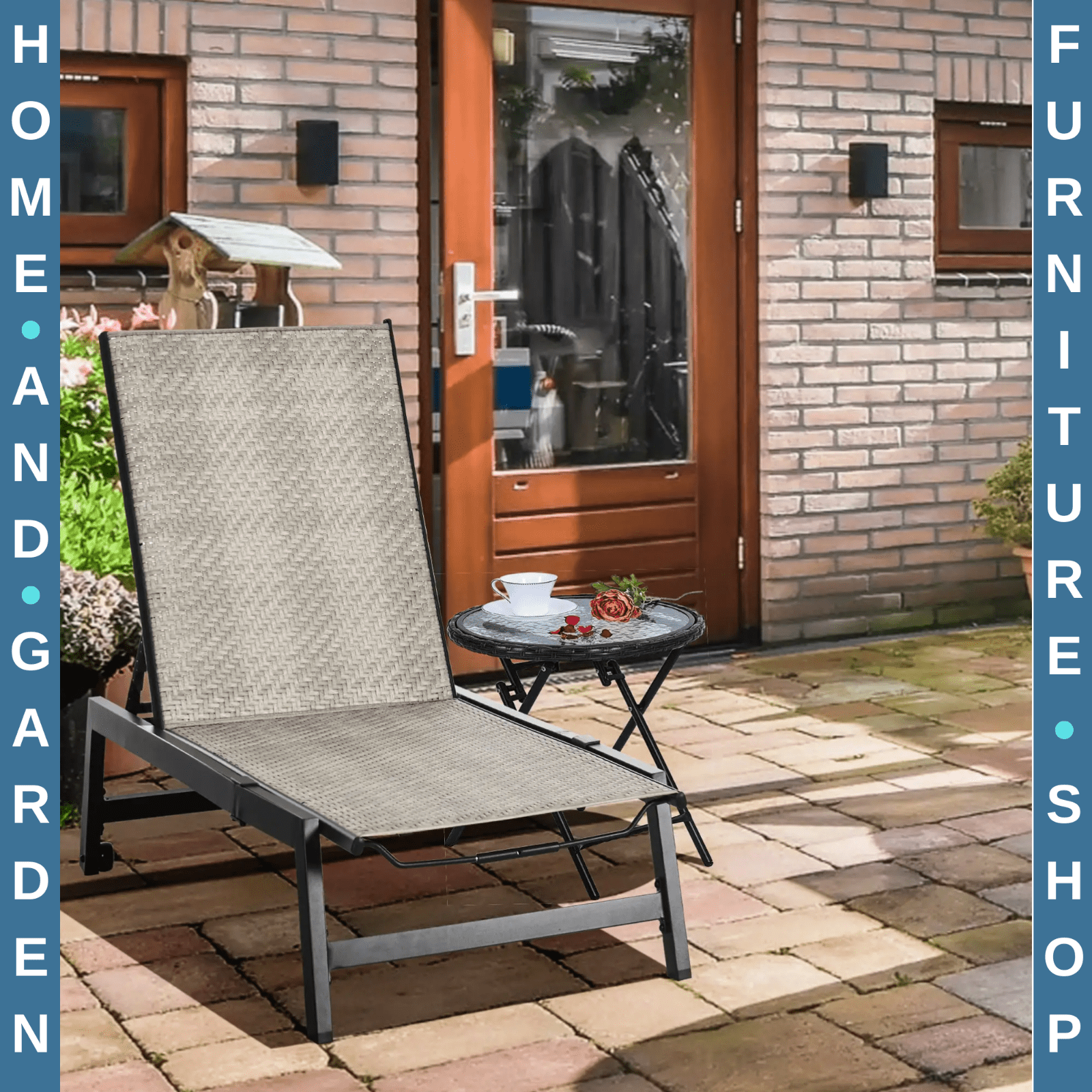 Rattan Sun Lounger Chaise with 5 Position Backrest and Wheels for Patio Garden - Home and Garden Furniture Shop - rustic - furniture