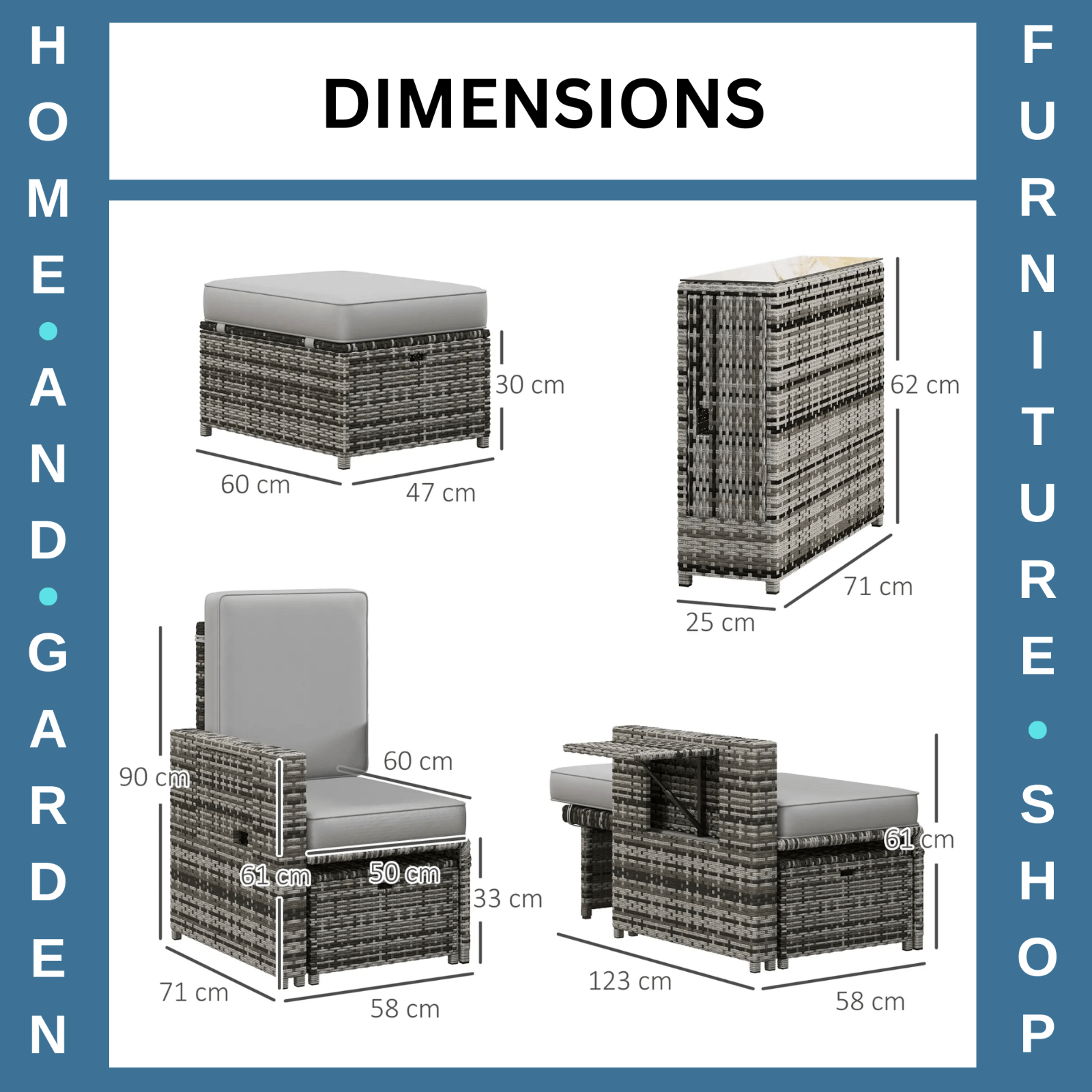 Rattan Sun Lounger w/ Storage Tea Table and Footstool Garden Outdoor Seating Set - Home and Garden Furniture Shop - rustic - furniture