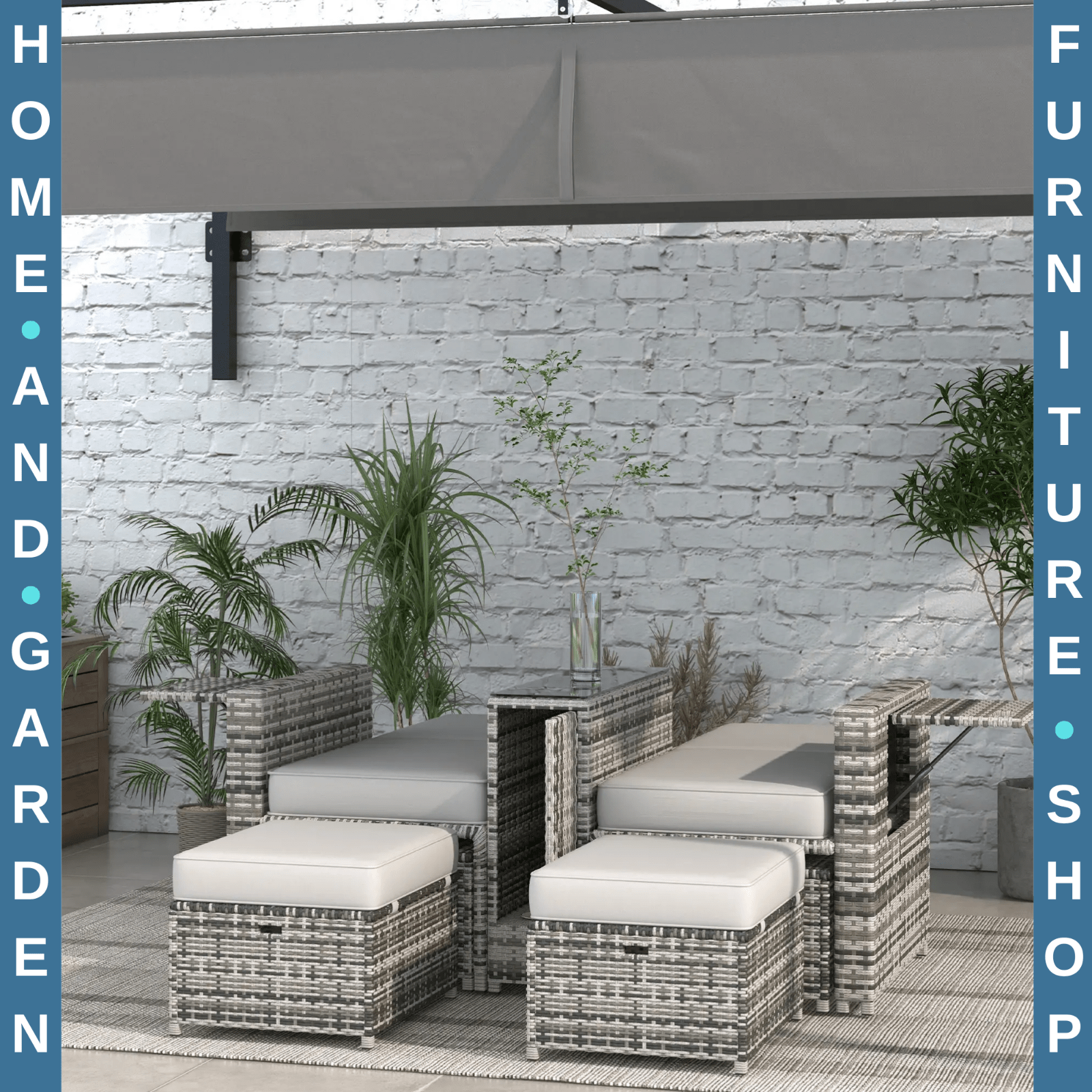 Rattan Sun Lounger w/ Storage Tea Table and Footstool Garden Outdoor Seating Set - Home and Garden Furniture Shop - rustic - furniture