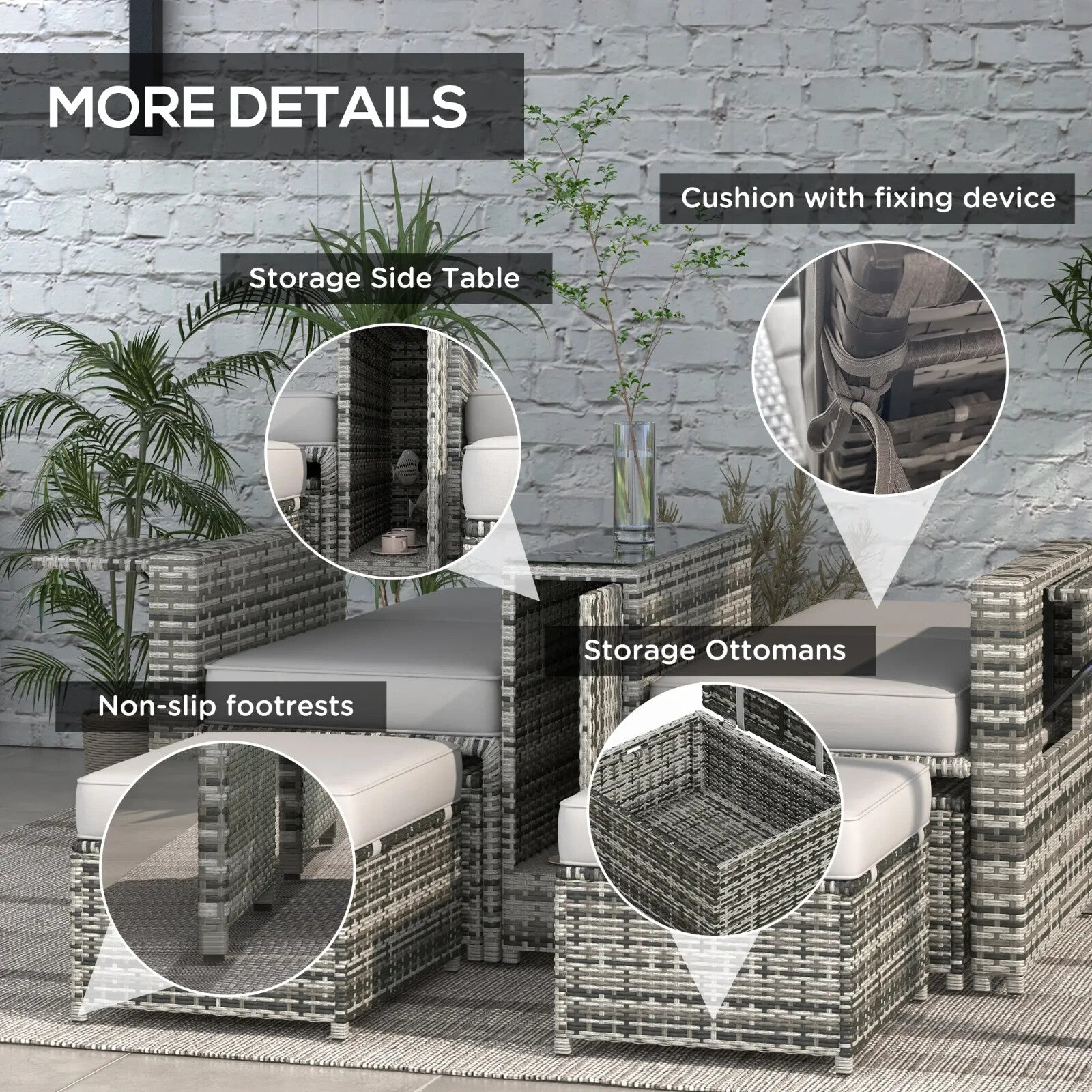 Rattan Sun Lounger w/ Storage Tea Table and Footstool Garden Outdoor Seating Set - Home and Garden Furniture Shop - rustic - furniture