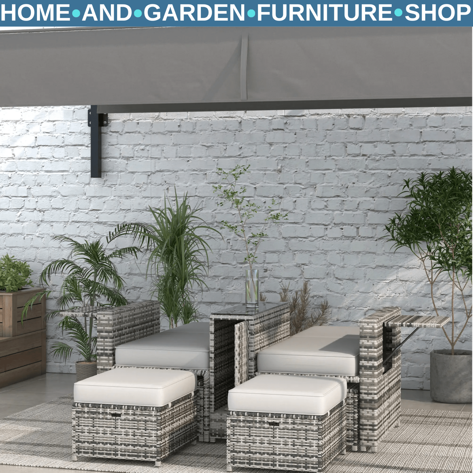 Rattan Sun Lounger w/ Storage Tea Table and Footstool Garden Outdoor Seating Set - Home and Garden Furniture Shop - rustic - furniture