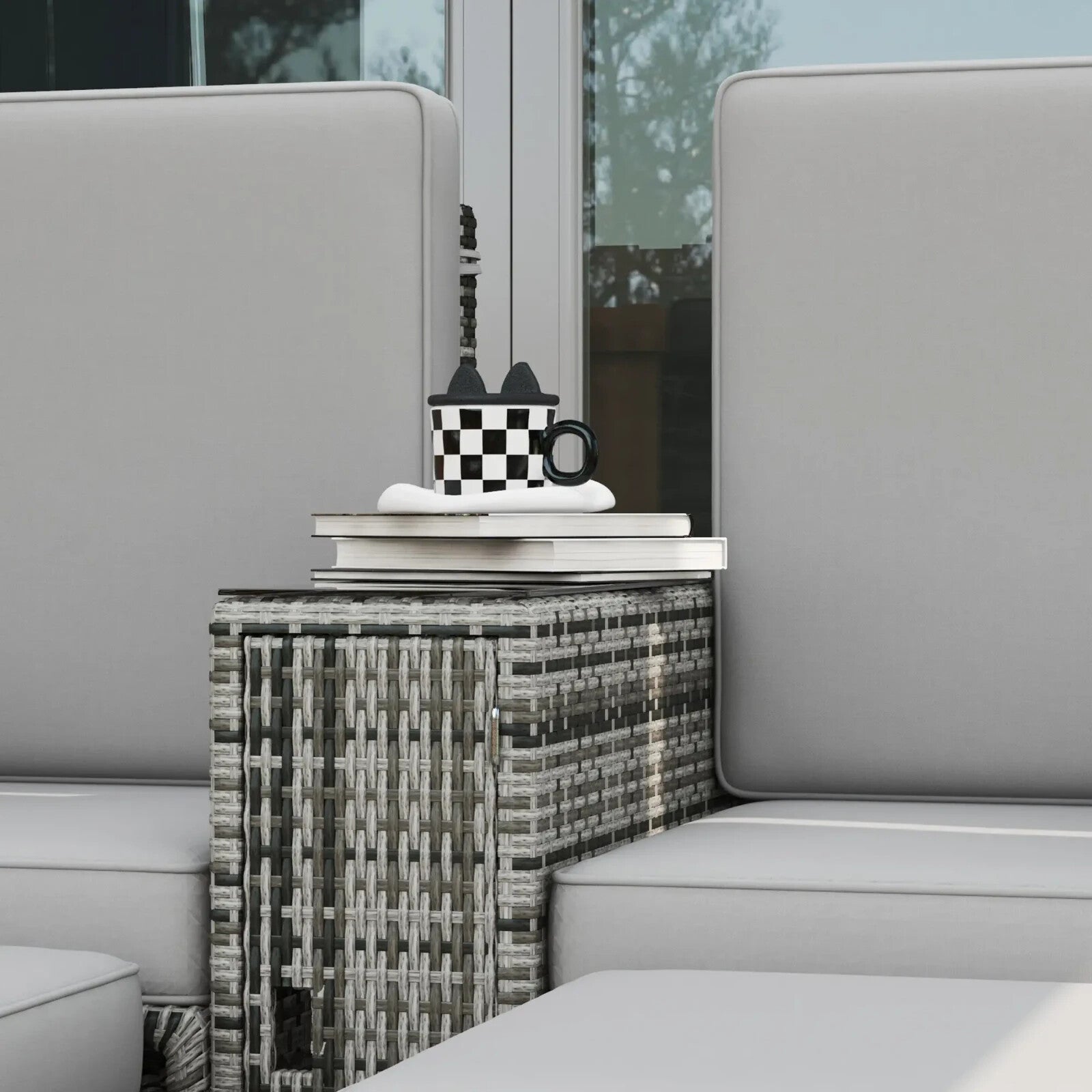 Rattan Sun Lounger w/ Storage Tea Table and Footstool Garden Outdoor Seating Set - Home and Garden Furniture Shop - rustic - furniture