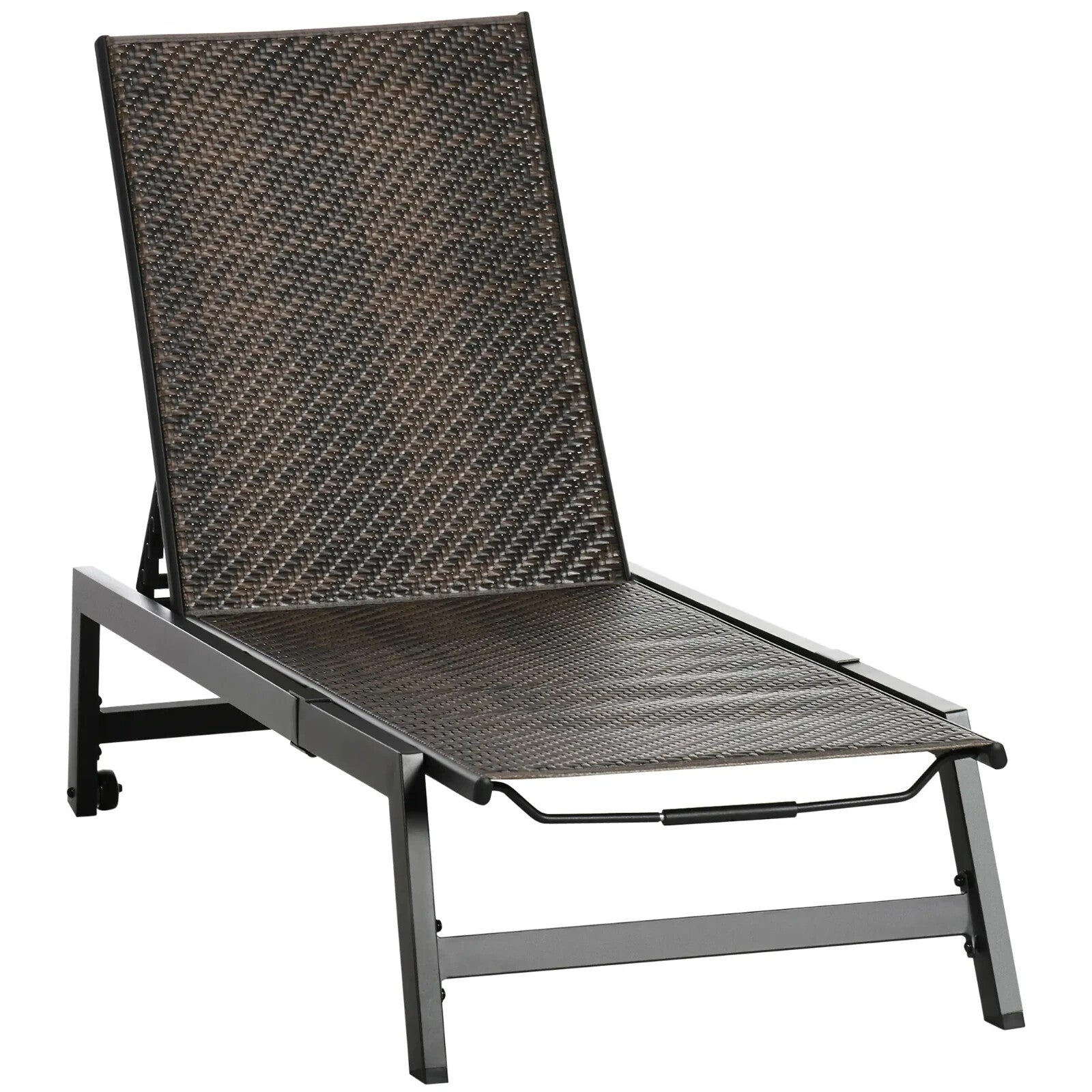 Rattan Sun Lounger with Wheels Garden Chaise Lounge Chair 5 Position Backrest - Home and Garden Furniture Shop - rustic - furniture