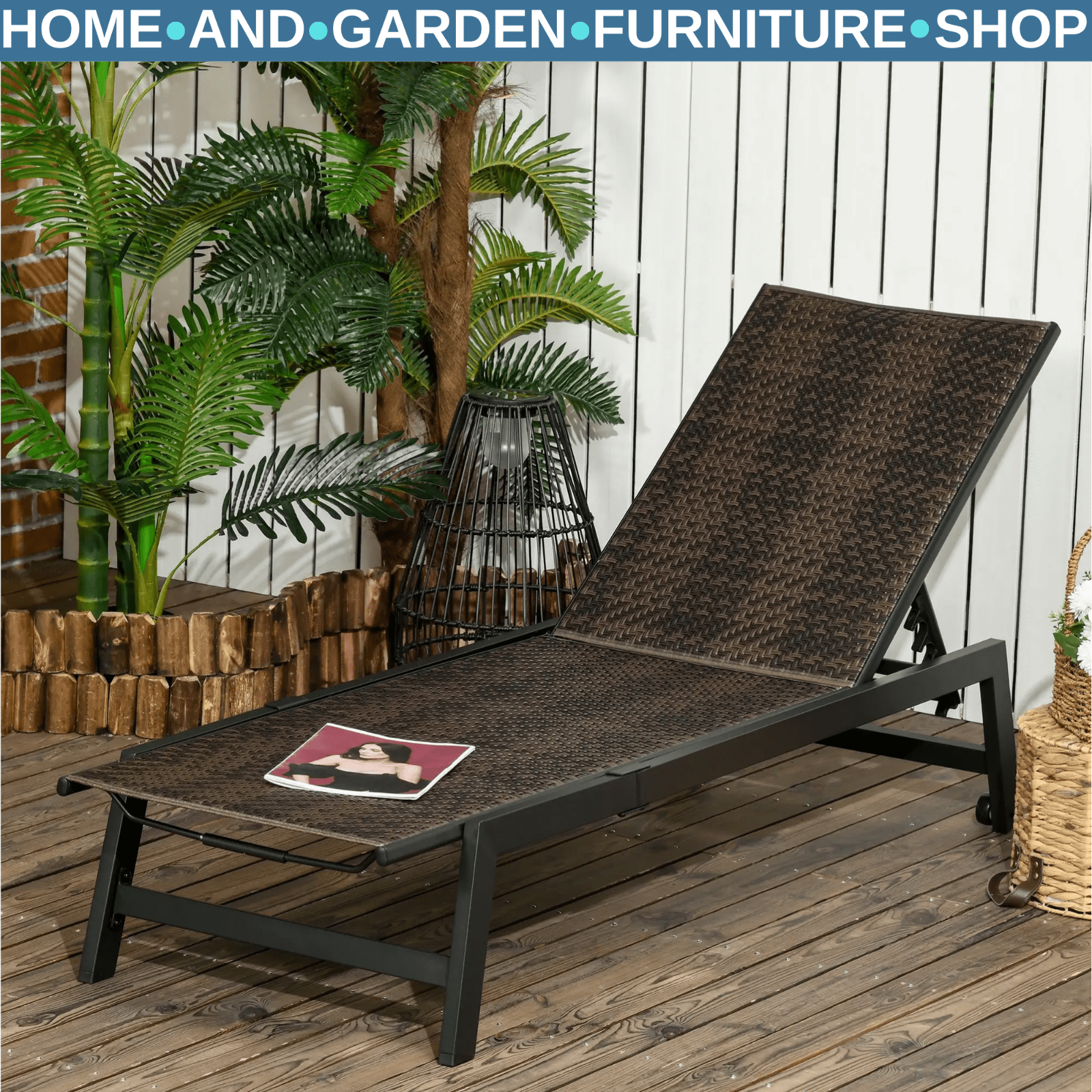 Rattan Sun Lounger with Wheels Garden Chaise Lounge Chair 5 Position Backrest - Home and Garden Furniture Shop - rustic - furniture