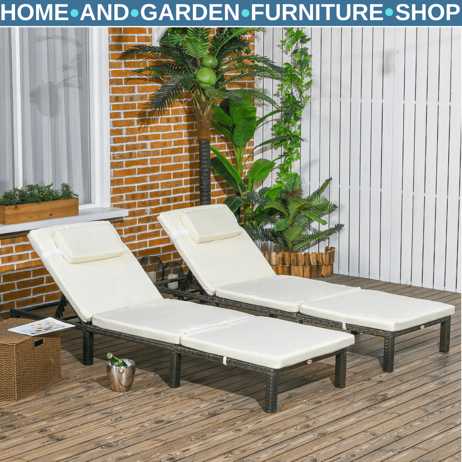 Rattan Sun Loungers Set Of 2 Adjustable Backrest Lounge Chairs With Cushions - Home and Garden Furniture Shop - rustic - furniture