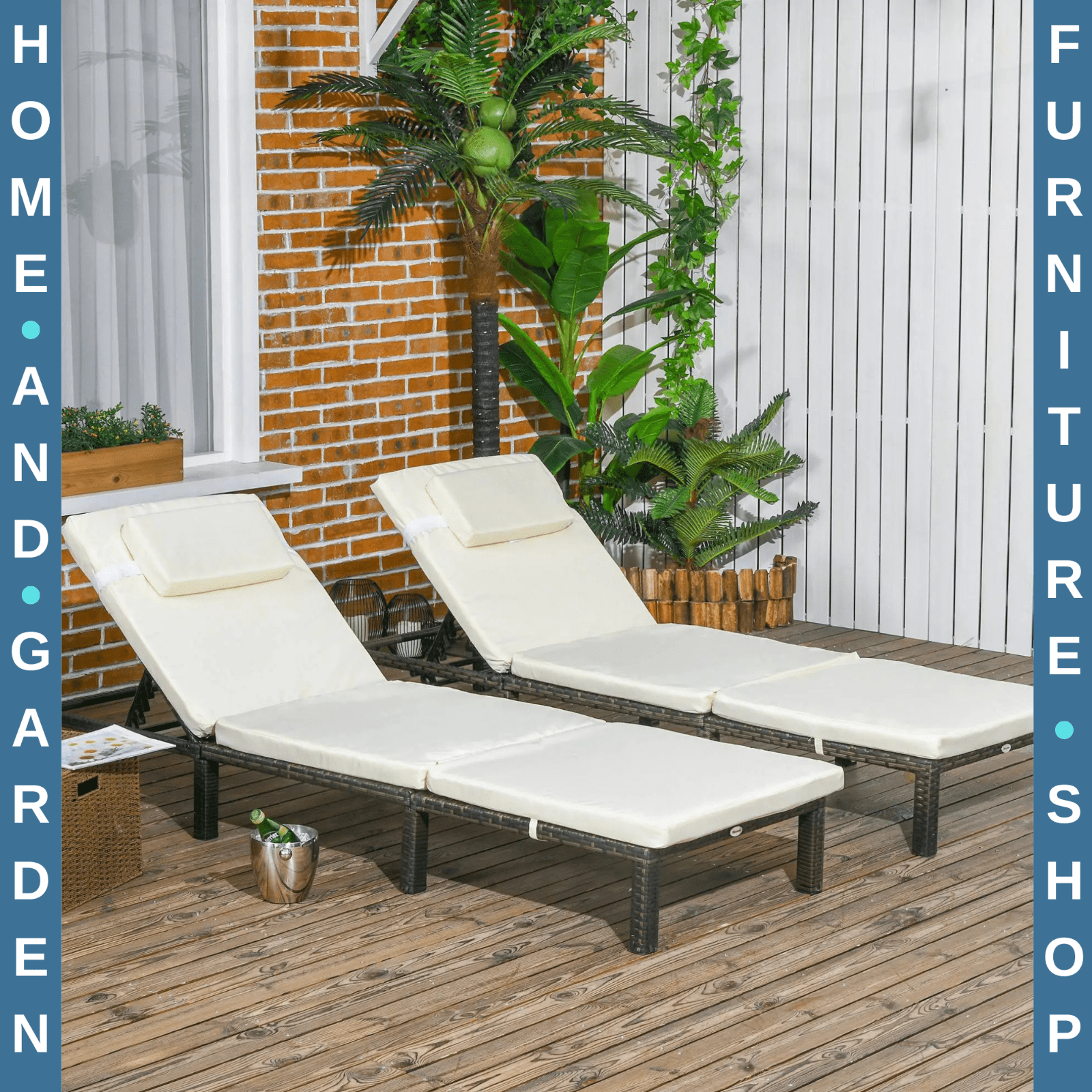 Rattan Sun Loungers Set Of 2 Adjustable Backrest Lounge Chairs With Cushions - Home and Garden Furniture Shop - rustic - furniture
