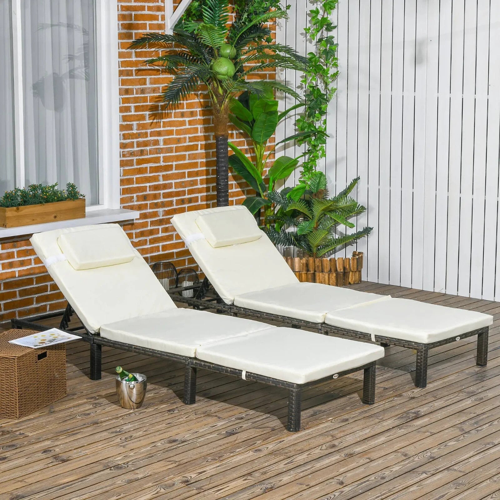 Rattan Sun Loungers Set Of 2 Adjustable Backrest Lounge Chairs With Cushions - Home and Garden Furniture Shop - rustic - furniture