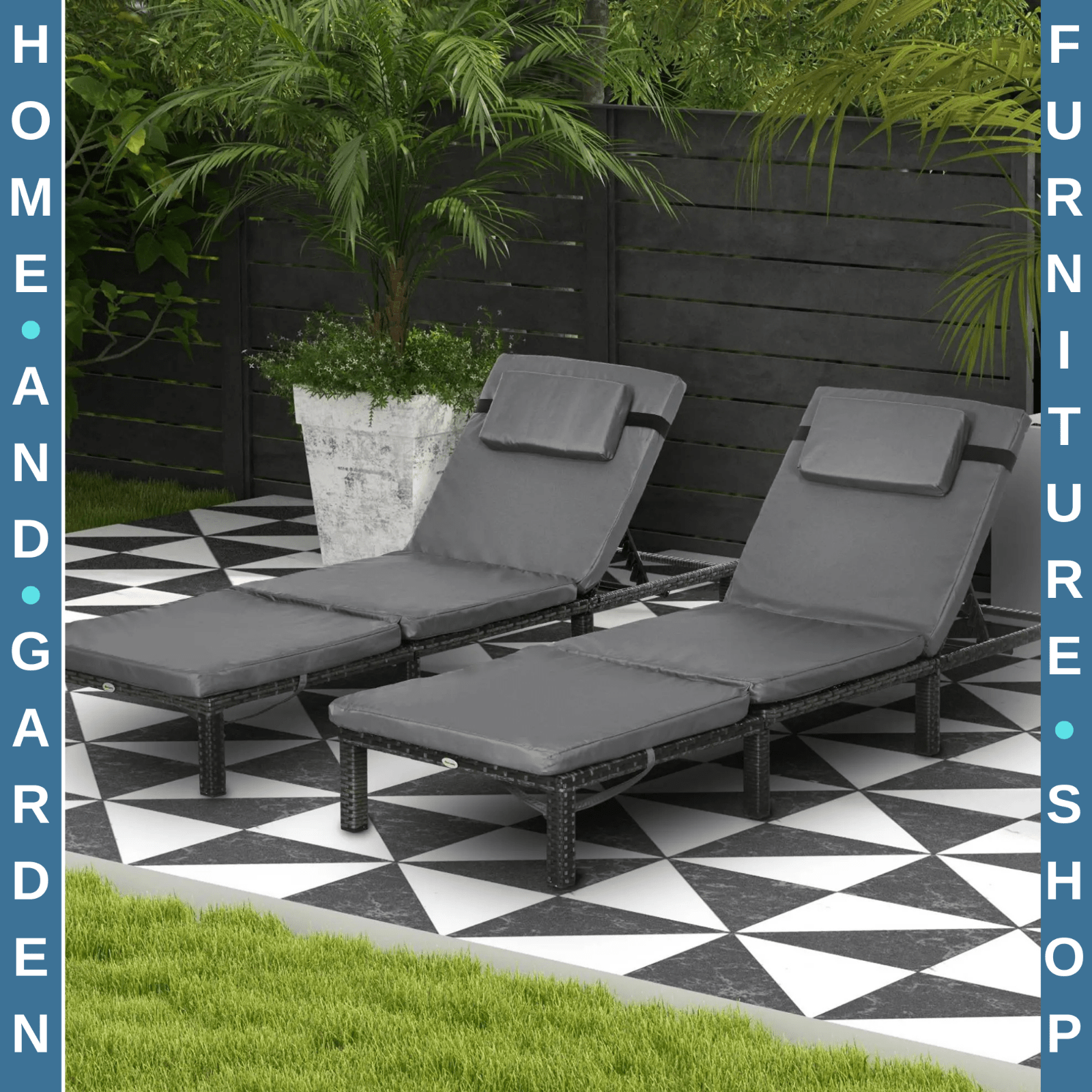 Rattan Sun Loungers Set of 2 Adjustable Wicker Chairs w/ Padded Cushion Headrest - Home and Garden Furniture Shop - rustic - furniture