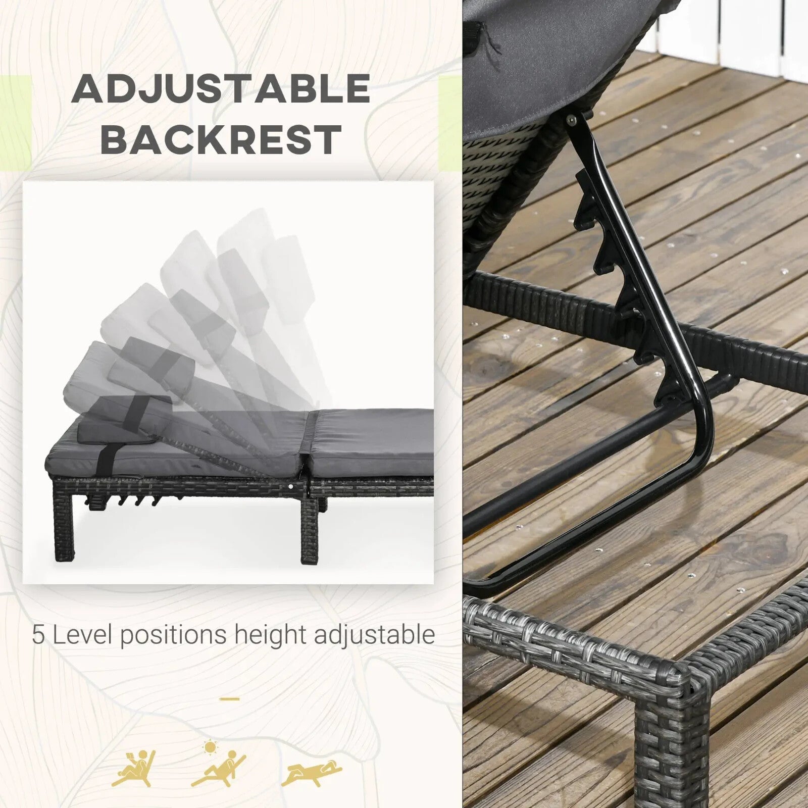 Rattan Sun Loungers Set of 2 Adjustable Wicker Chairs w/ Padded Cushion Headrest - Home and Garden Furniture Shop - rustic - furniture