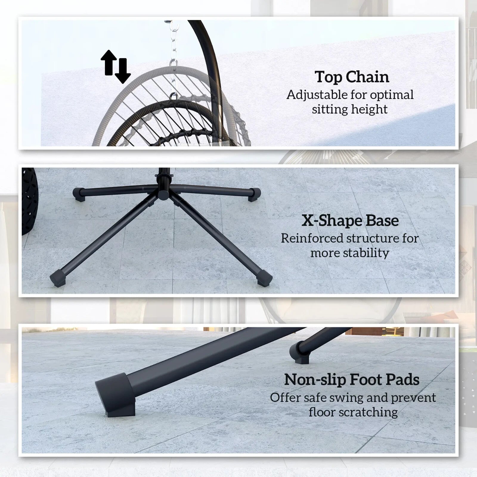 Rattan Swing Chair with Cushion Foldable Basket Hanging Egg Chair W/ Metal Stand - Home and Garden Furniture Shop - rustic - furniture