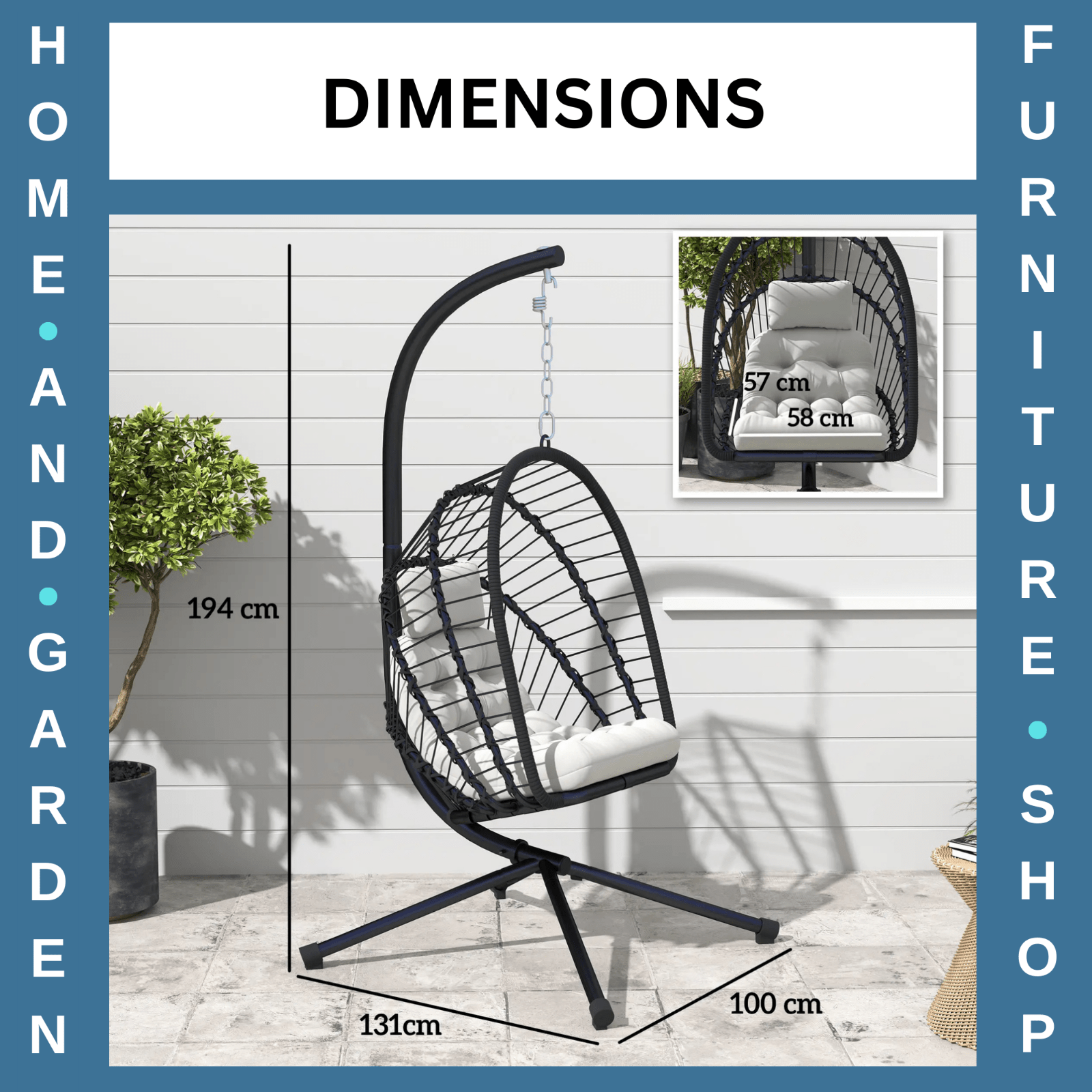 Rattan Swing Chair with Cushion Foldable Basket Hanging Egg Chair W/ Metal Stand - Home and Garden Furniture Shop - rustic - furniture