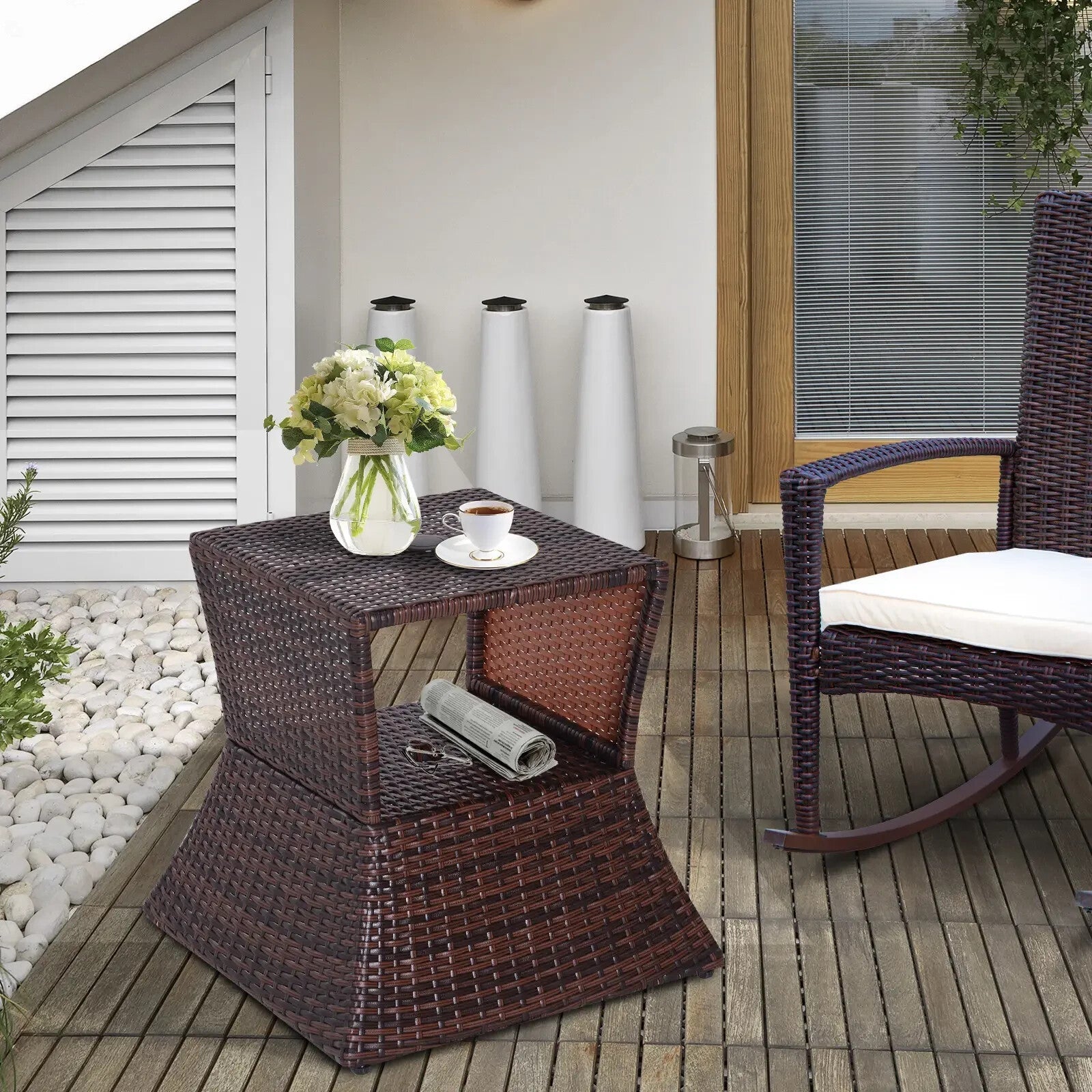 Rattan Wicker Coffee Table with Umbrella Hole and Storage Space for Garden - Home and Garden Furniture Shop - rustic - furniture