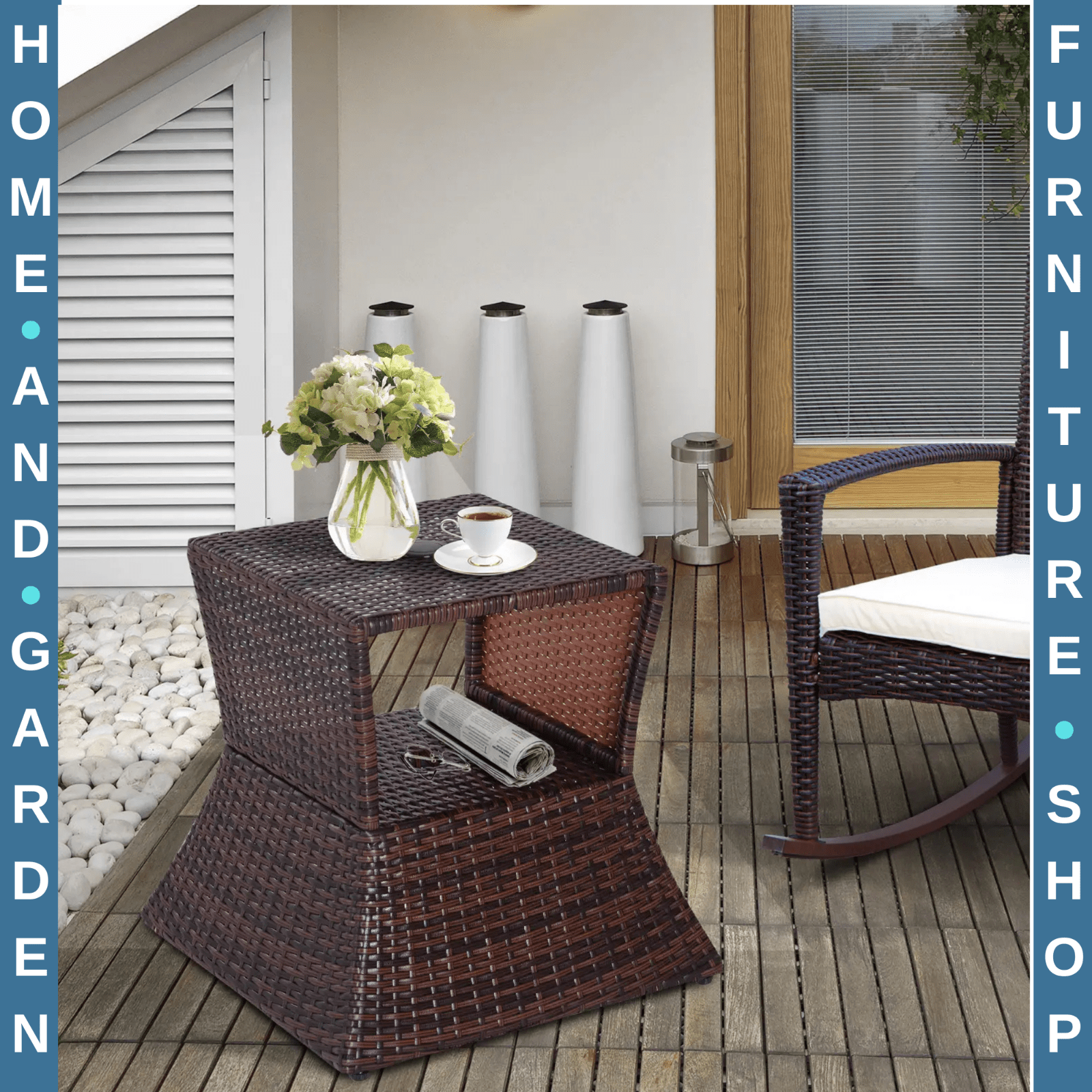 Rattan Wicker Coffee Table with Umbrella Hole and Storage Space for Garden - Home and Garden Furniture Shop - rustic - furniture