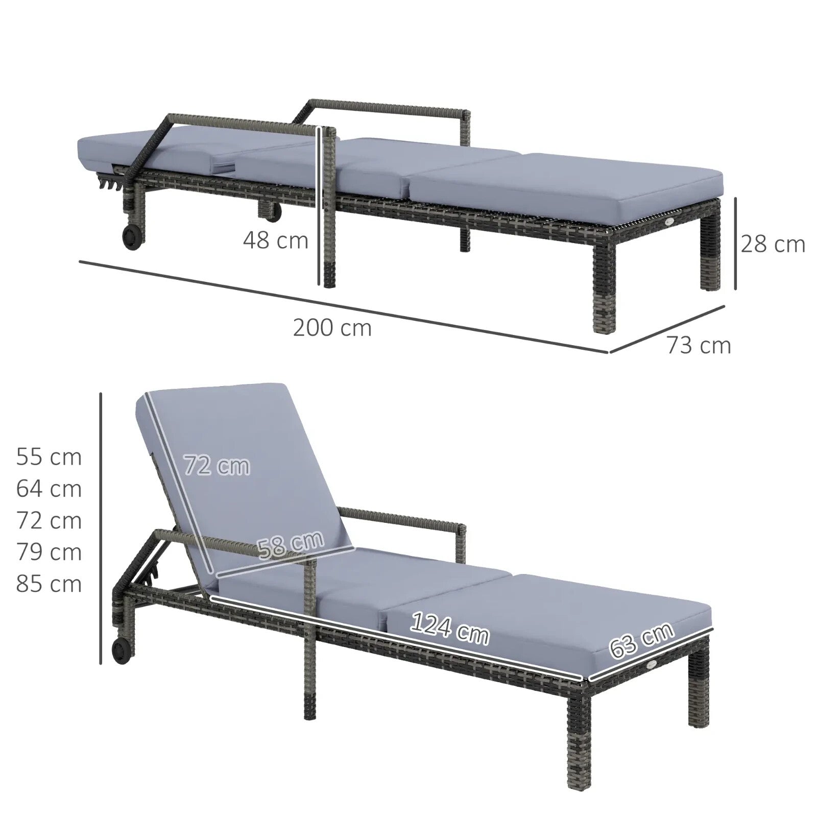 Rattan Wicker Sun Lounger Set of 2 Recliners with 5 Position Adjustable Backrest - Home and Garden Furniture Shop - rustic - furniture