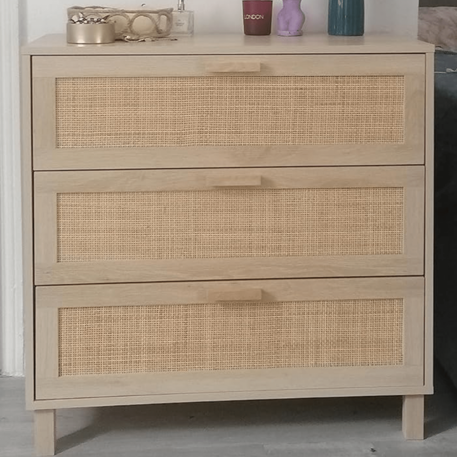 Rattan Woven Panel Chest of Drawers Bedroom Dresser Storage Unit Natural Finish - Home and Garden Furniture Shop - rustic - furniture