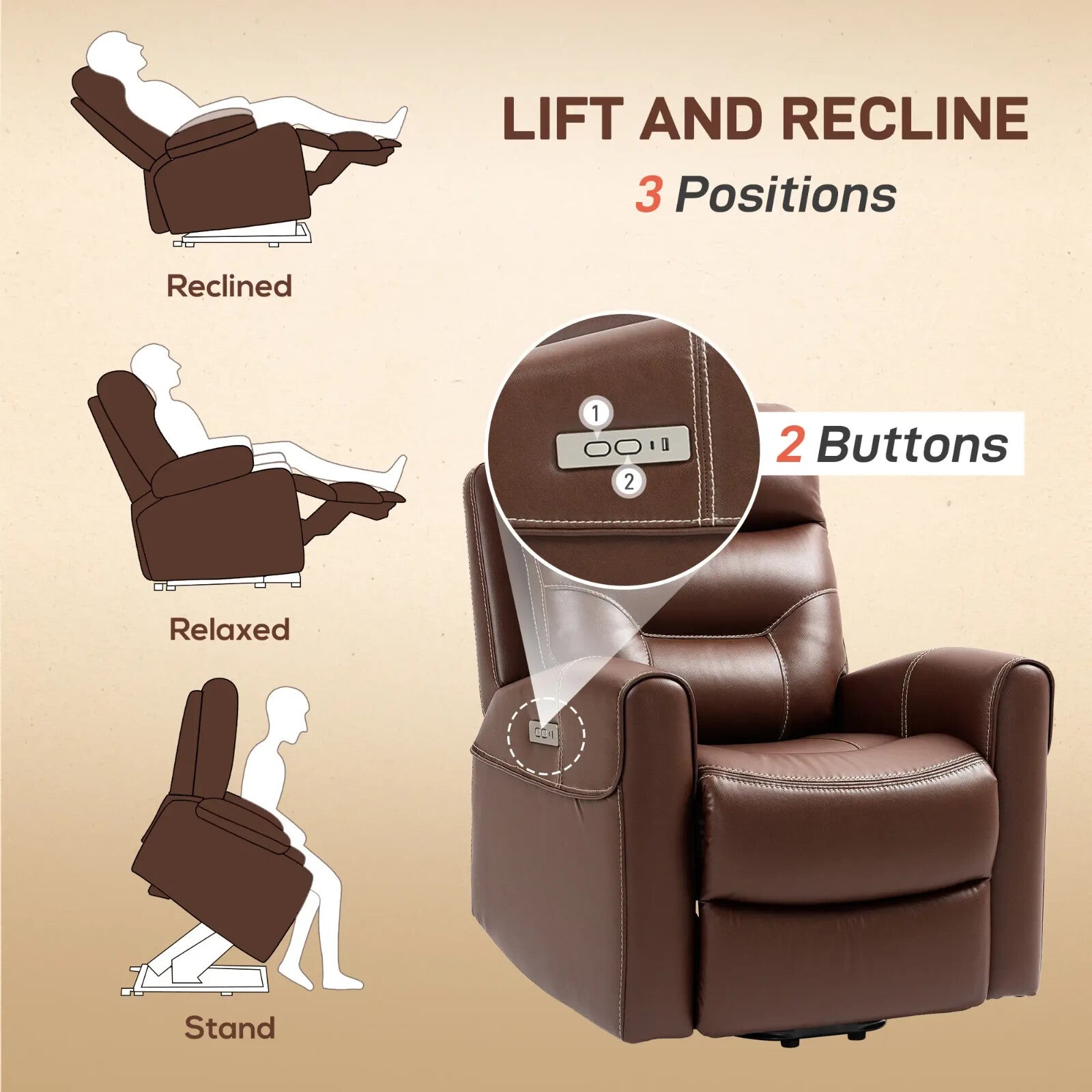 Recliner Chair PU Leather Built - In Footrest w/ USB Port & Remote Control Brown - Home and Garden Furniture Shop - rustic - furniture