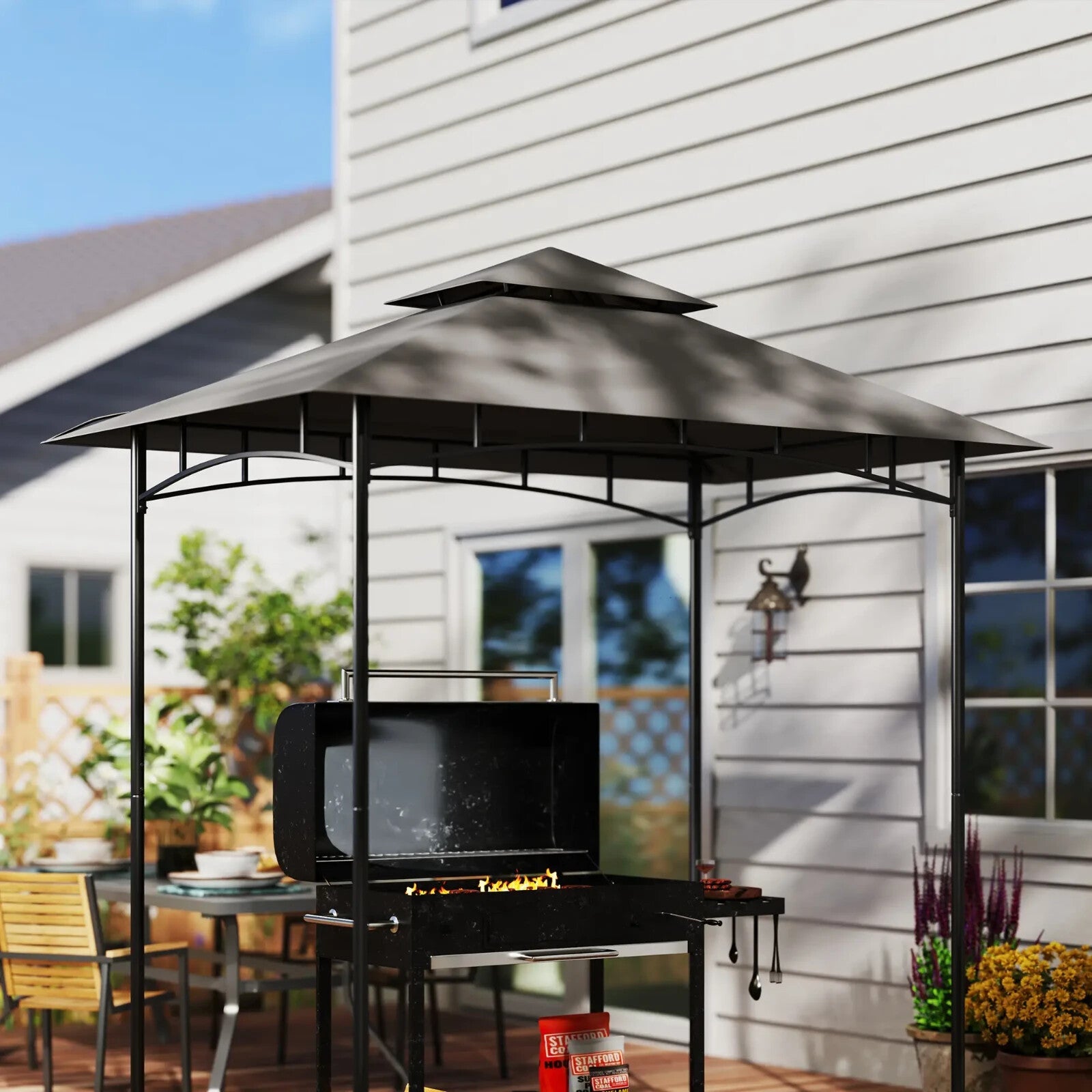 Replacement BBQ Grill Gazebo Cover Roof Replacement 1.5 x 2.4m Frame Dark Grey - Home and Garden Furniture Shop - rustic - furniture