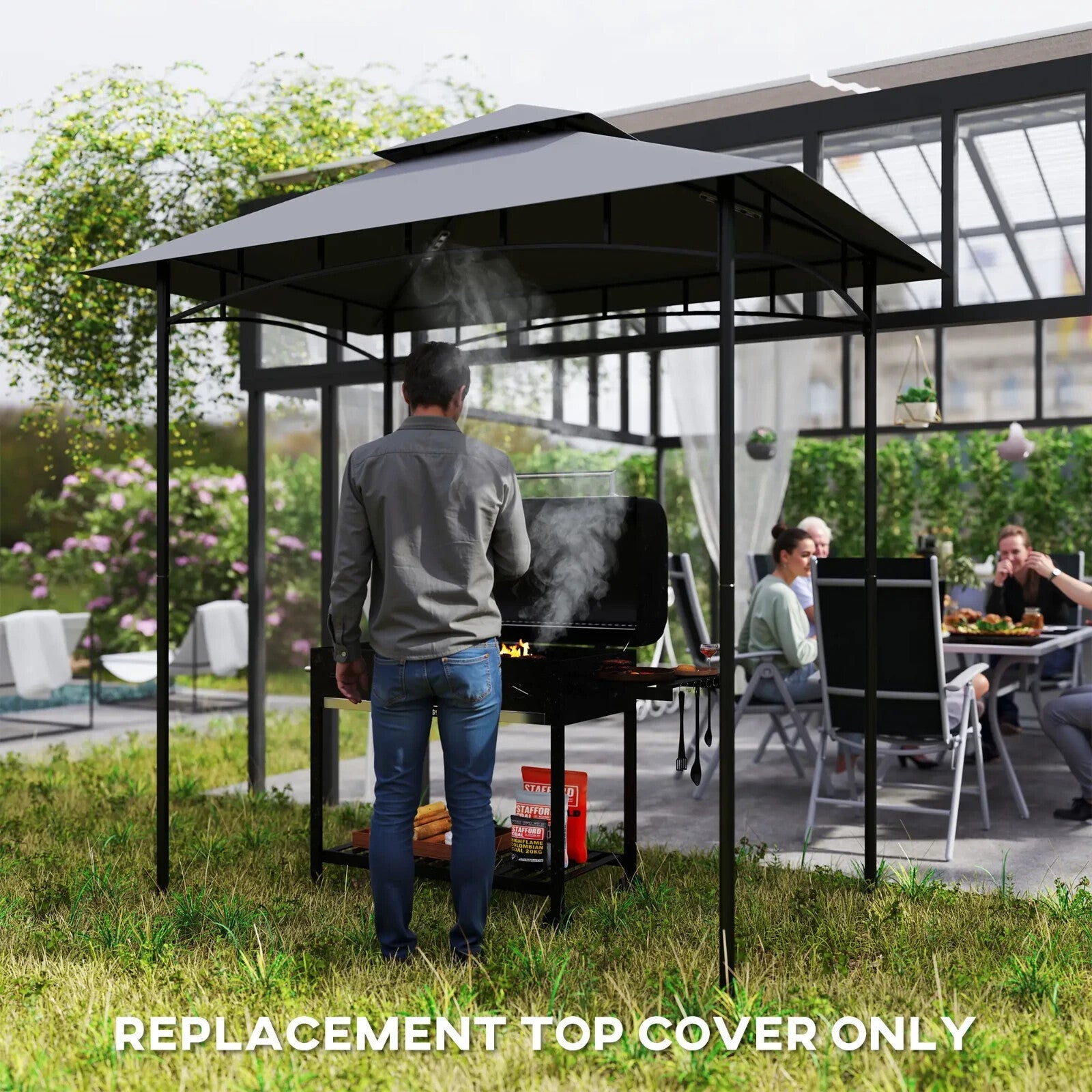 Replacement BBQ Grill Gazebo Cover Roof Replacement 1.5 x 2.4m Frame Dark Grey - Home and Garden Furniture Shop - rustic - furniture